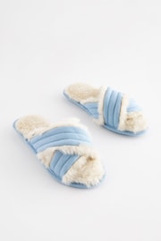 Blue Faux Fur Mule Slippers - Image 3 of 7