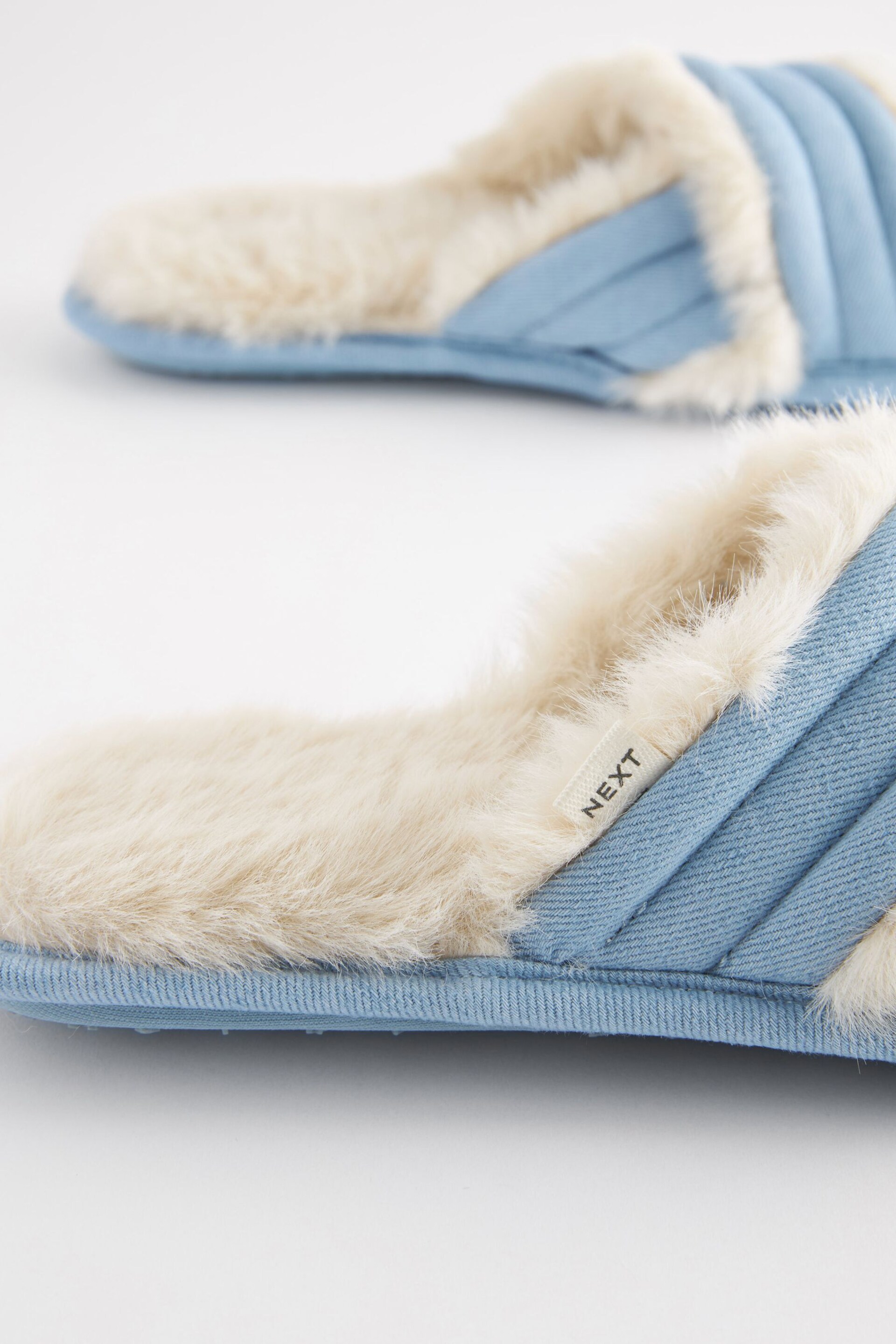 Blue Faux Fur Mule Slippers - Image 5 of 7
