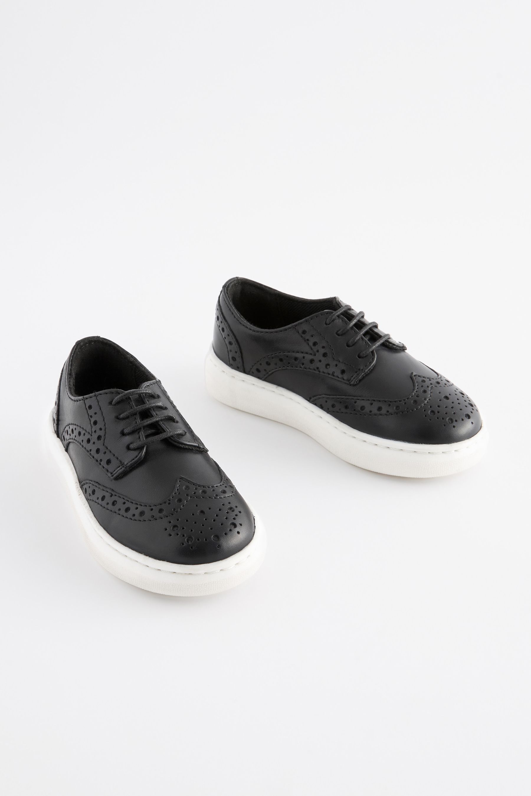 NEXT Black Brogue Smart Leather Lace Up Shoes us7 Boys