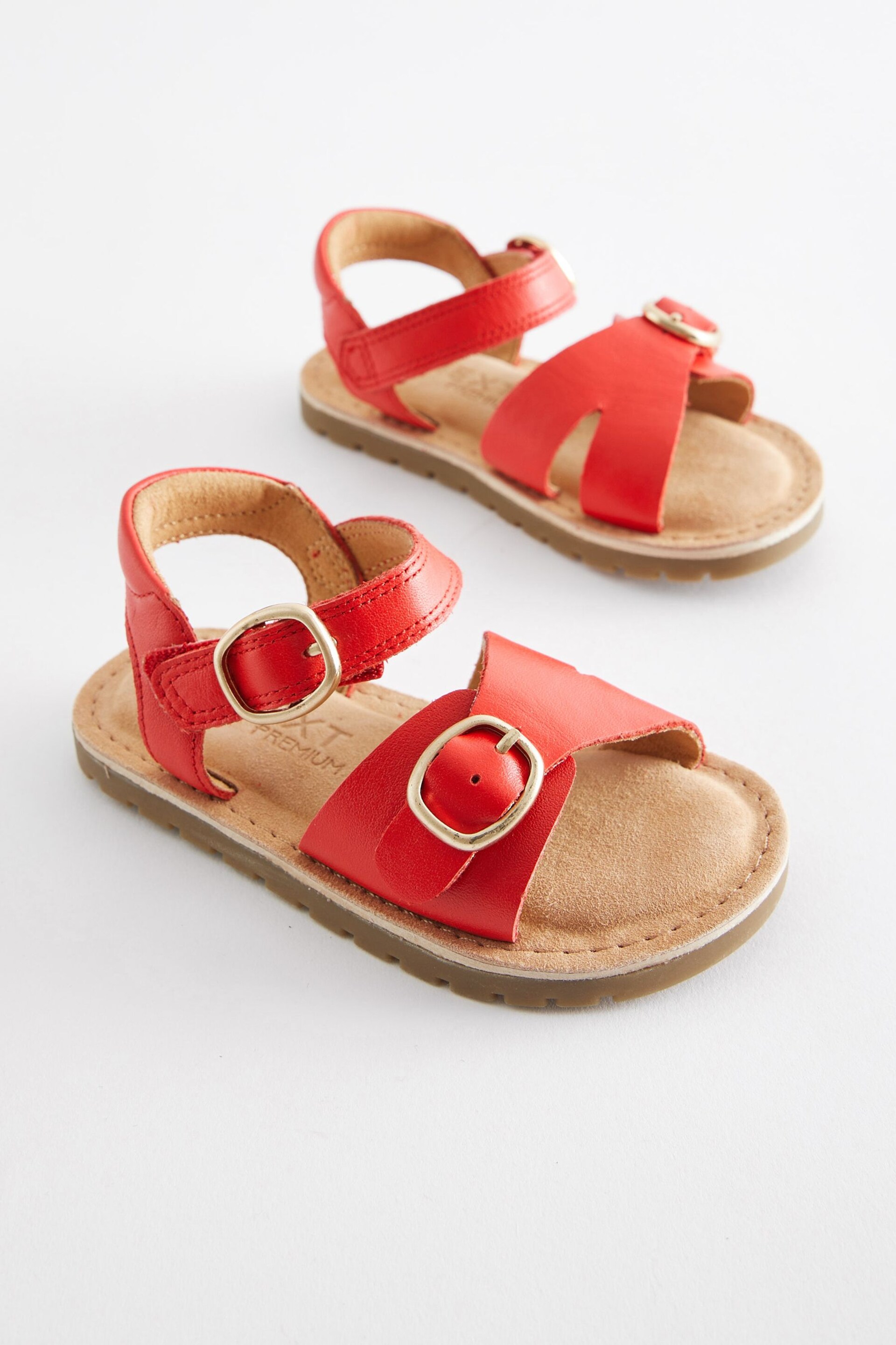 Red Standard Fit (F) Leather Buckle Sandals - Image 1 of 5