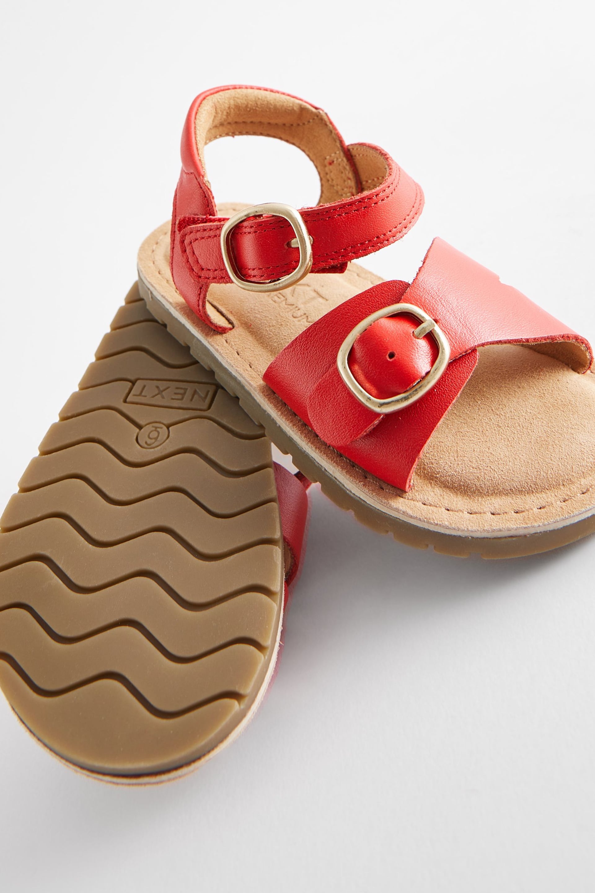 Red Standard Fit (F) Leather Buckle Sandals - Image 5 of 5