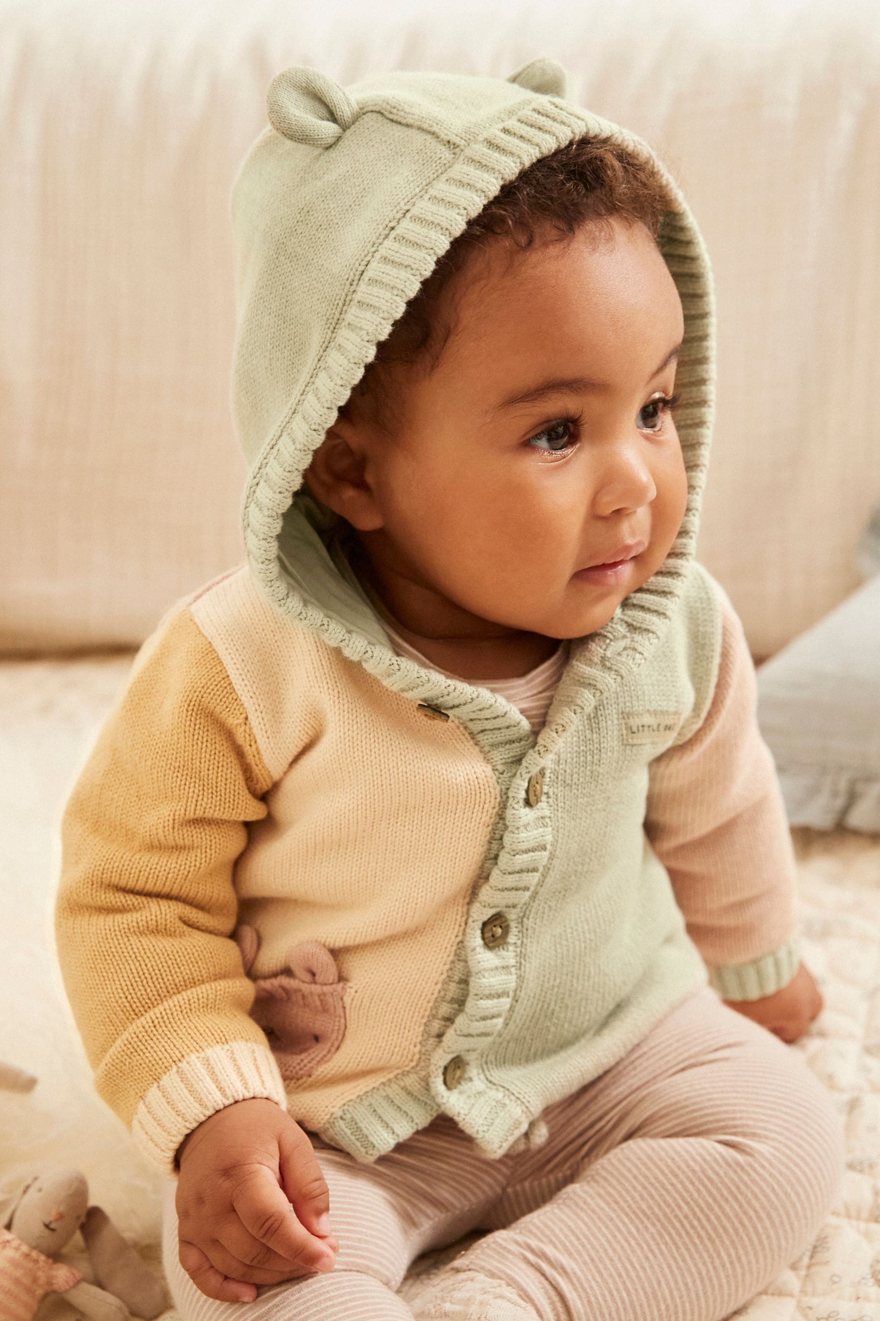 Buy Tan Brown Green Yellow Colourblock Knitted Baby Cardigan from Next Luxembourg