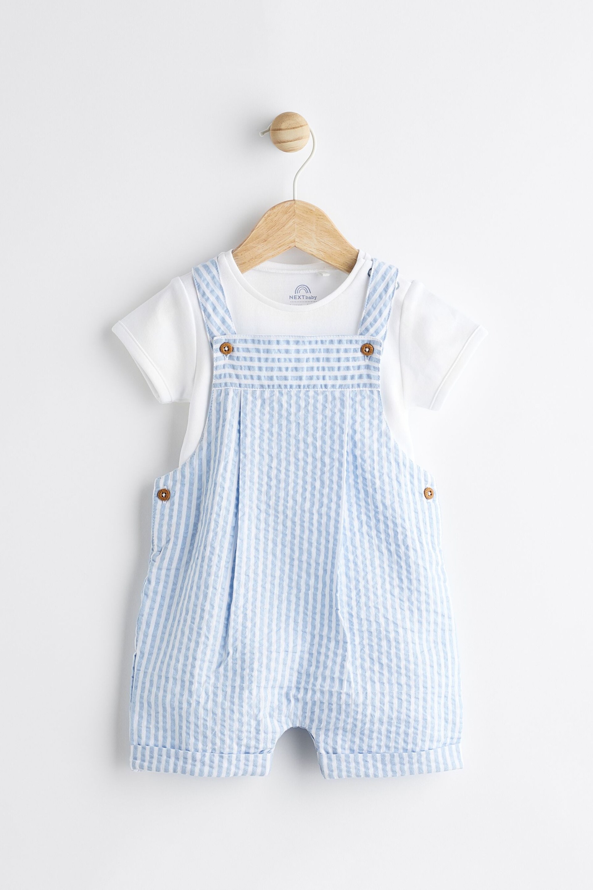 Blue/White Stripe Baby Woven Dungarees and Bodysuit Set (0mths-2yrs) - Image 1 of 7