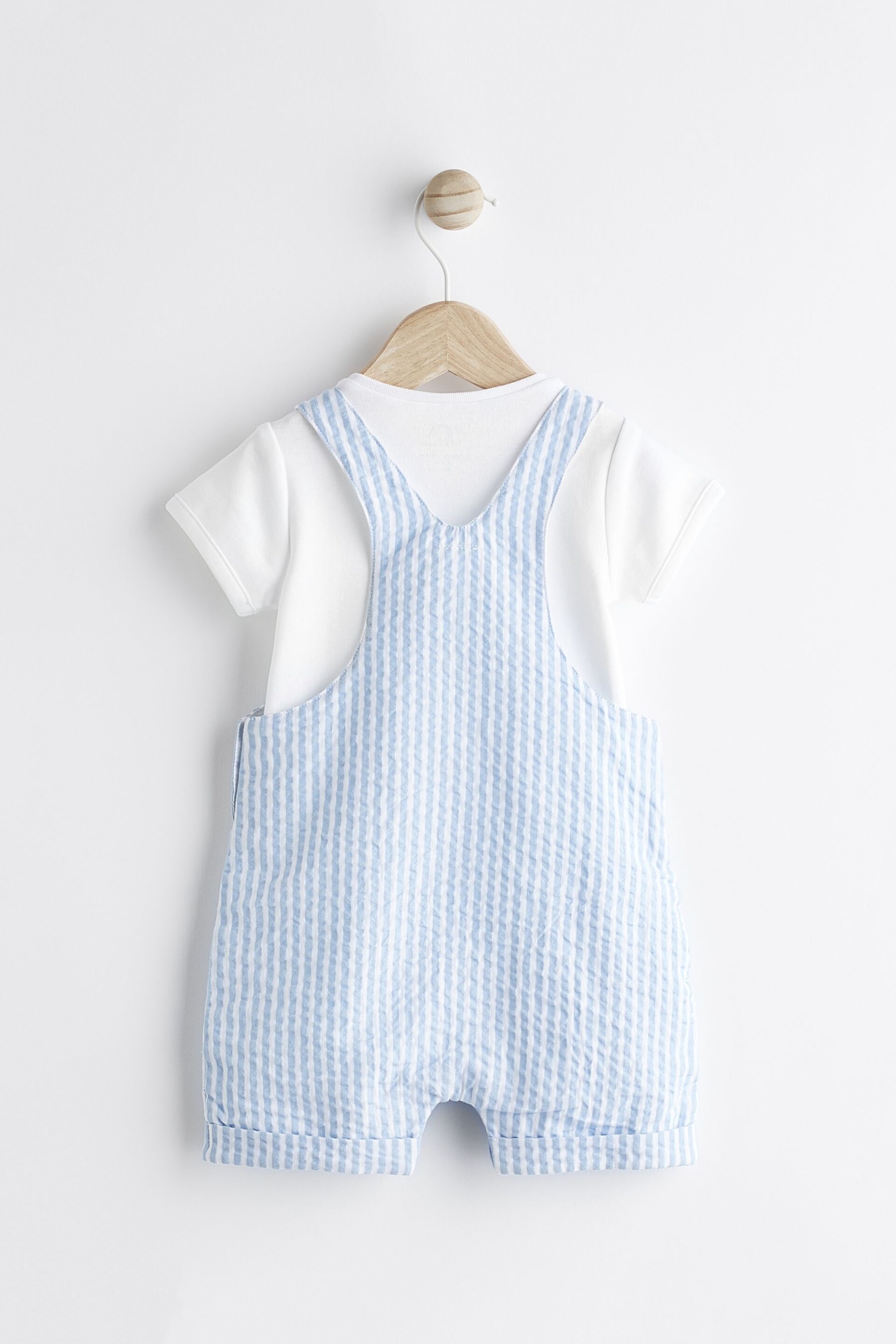 Blue/White Stripe Baby Woven Dungarees and Bodysuit Set (0mths-2yrs) - Image 2 of 7