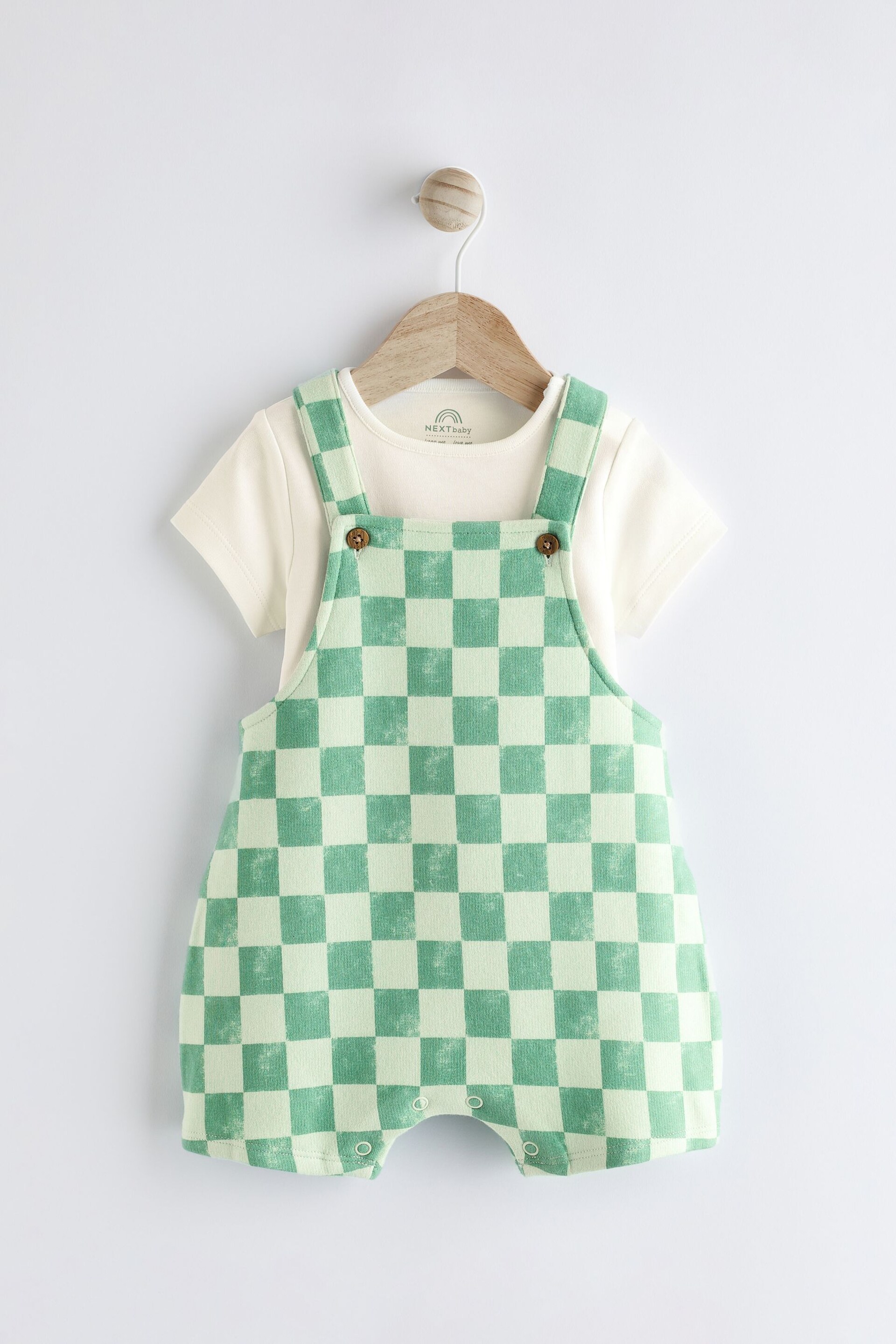 Green/White Checkerboard Baby Jersey Dungarees and Bodysuit Set (0mths-2yrs) - Image 1 of 10