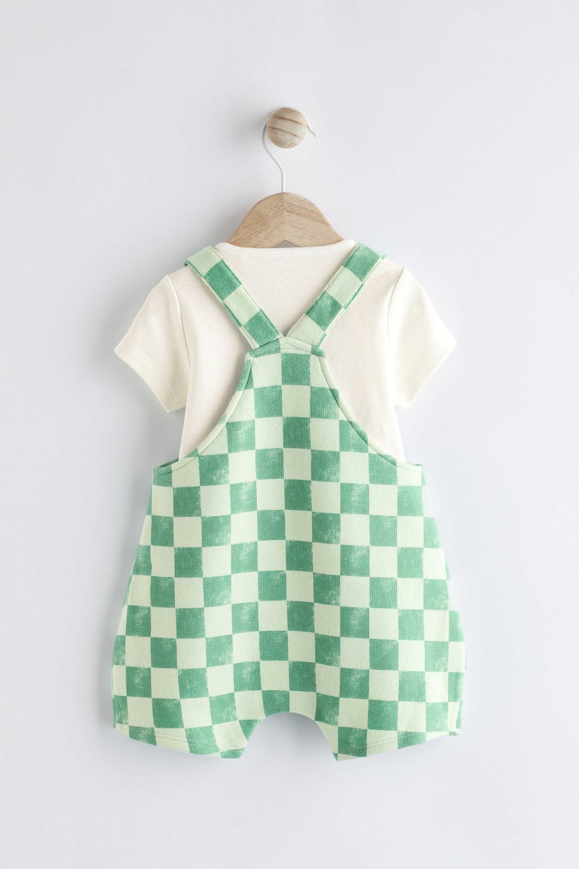 Green/White Checkerboard Baby Jersey Dungarees and Bodysuit Set (0mths-2yrs) - Image 5 of 10