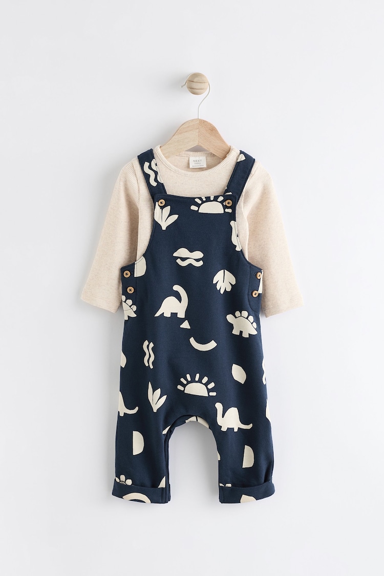 Navy Blue Dinosaur Jersey Baby Dungarees And Bodysuit Set (0mths-2yrs) - Image 1 of 9