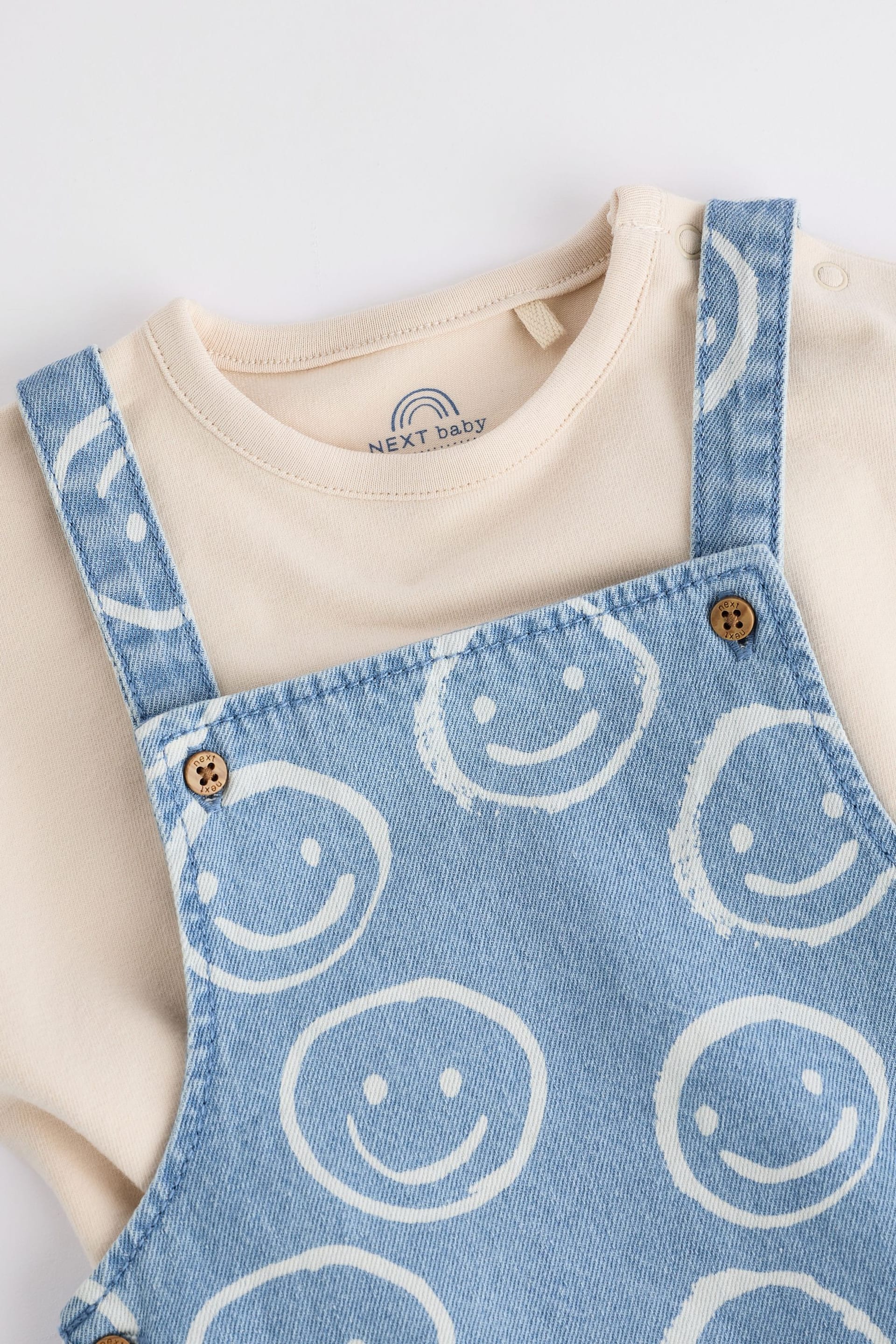 Denim Happy Face Baby Dungarees and Bodysuit Set (0mths-2yrs) - Image 5 of 9
