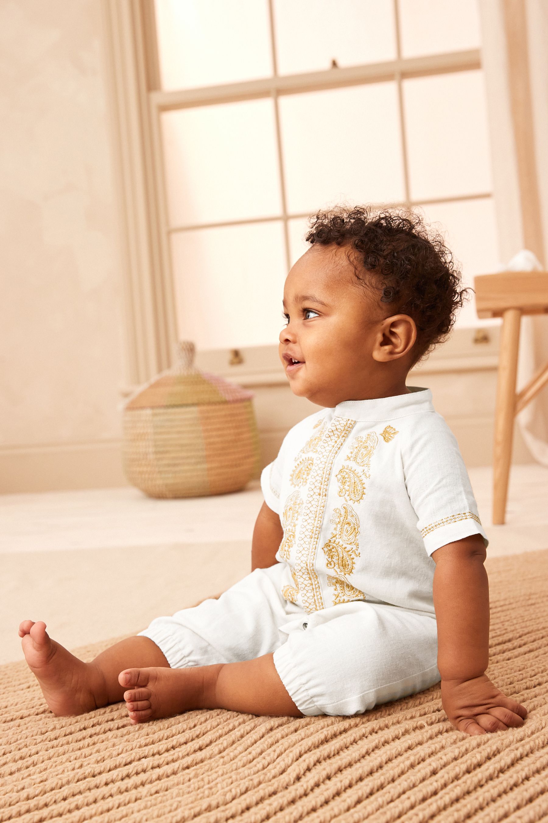 White linen baby romper new arrivals