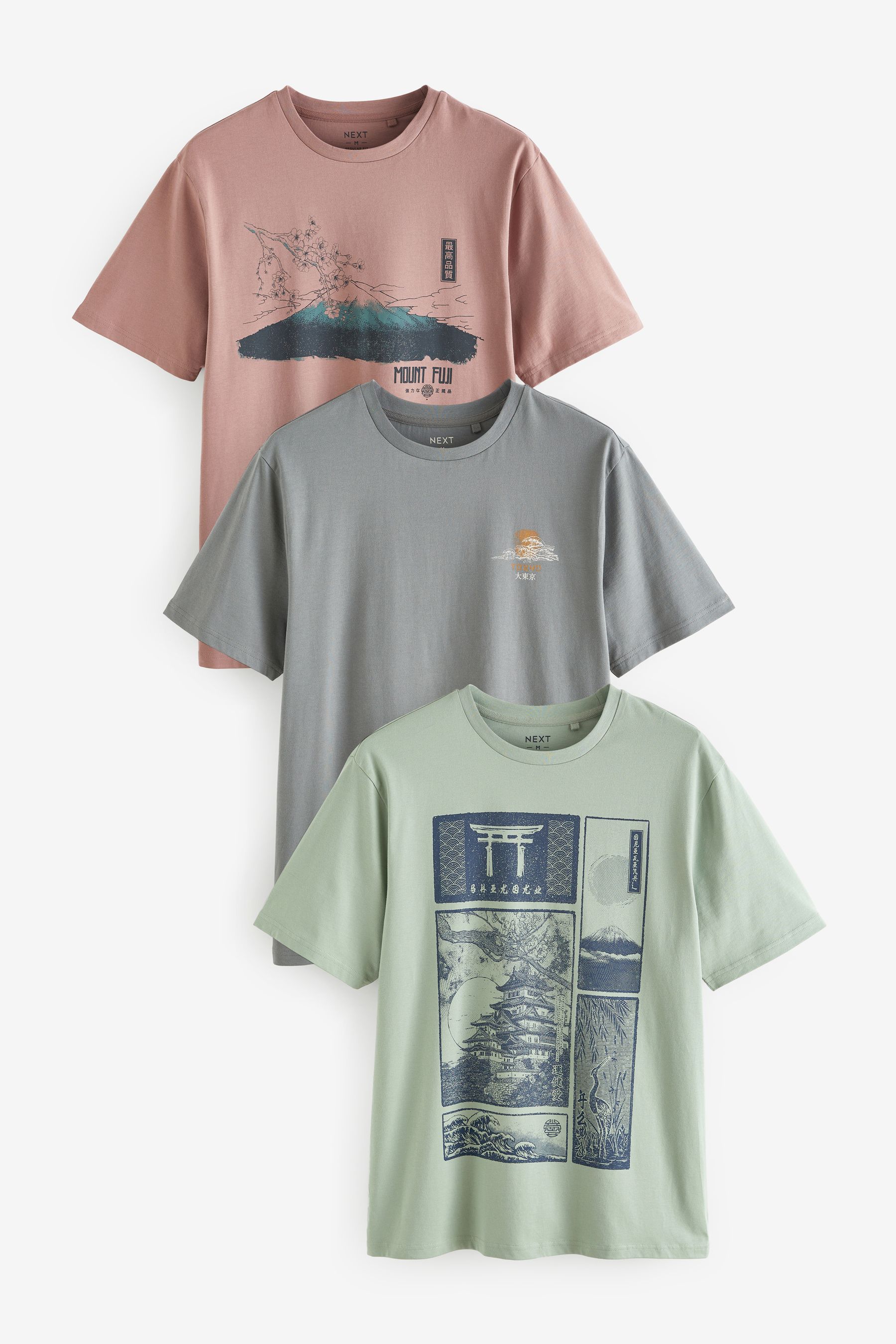 Pastel Japanese Mix Japanese Print 100 Cotton Graphic T Shirts 3 Pack