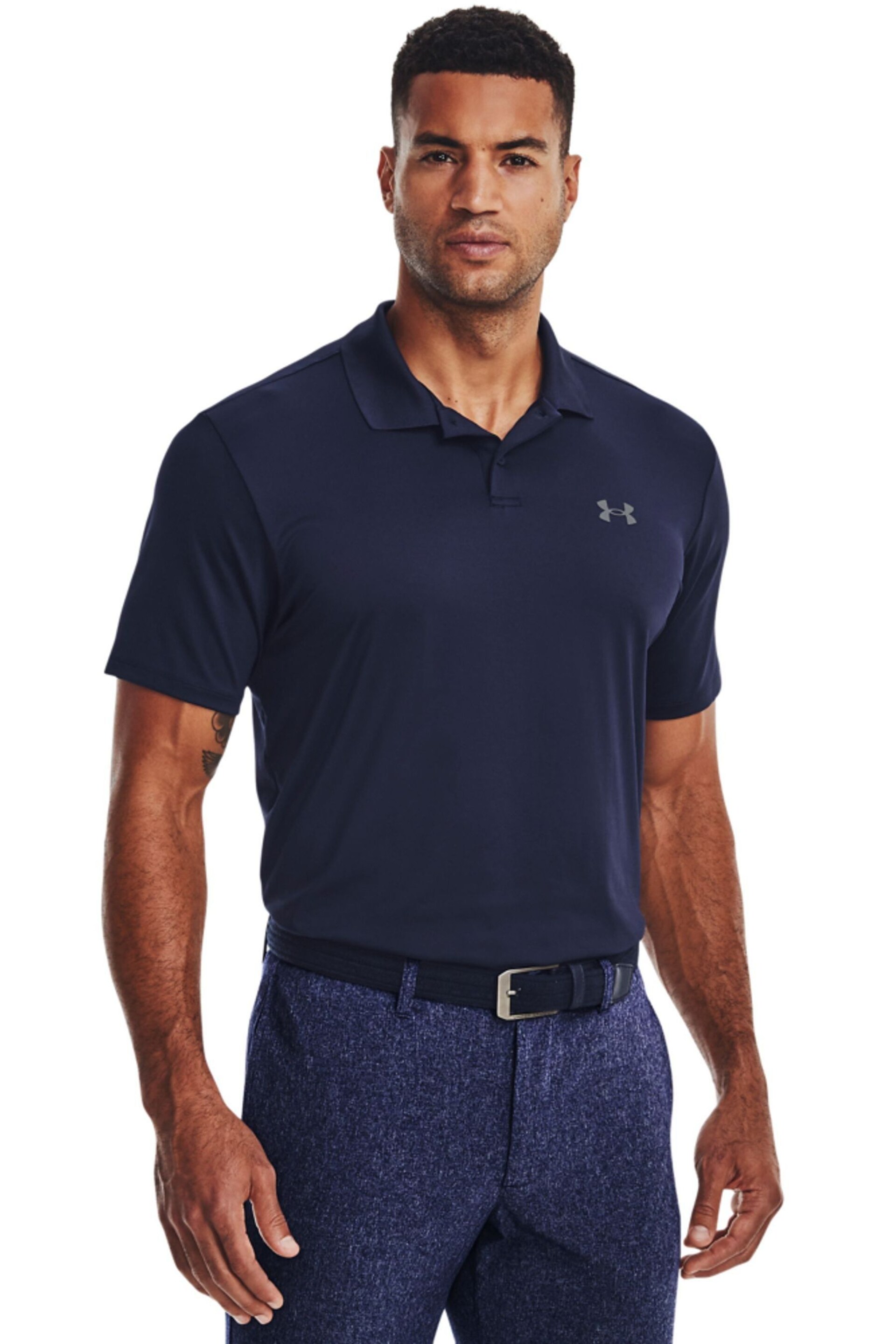 Under Armour Navy Blue/Grey Golf Performance 3.0 Polo Shirt - Image 1 of 5