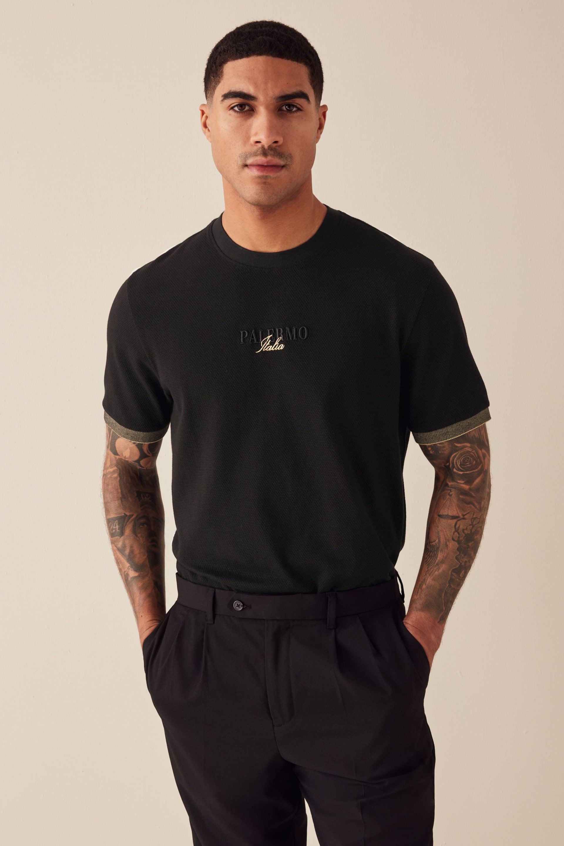 Black Black Textured T-Shirt - Image 3 of 9