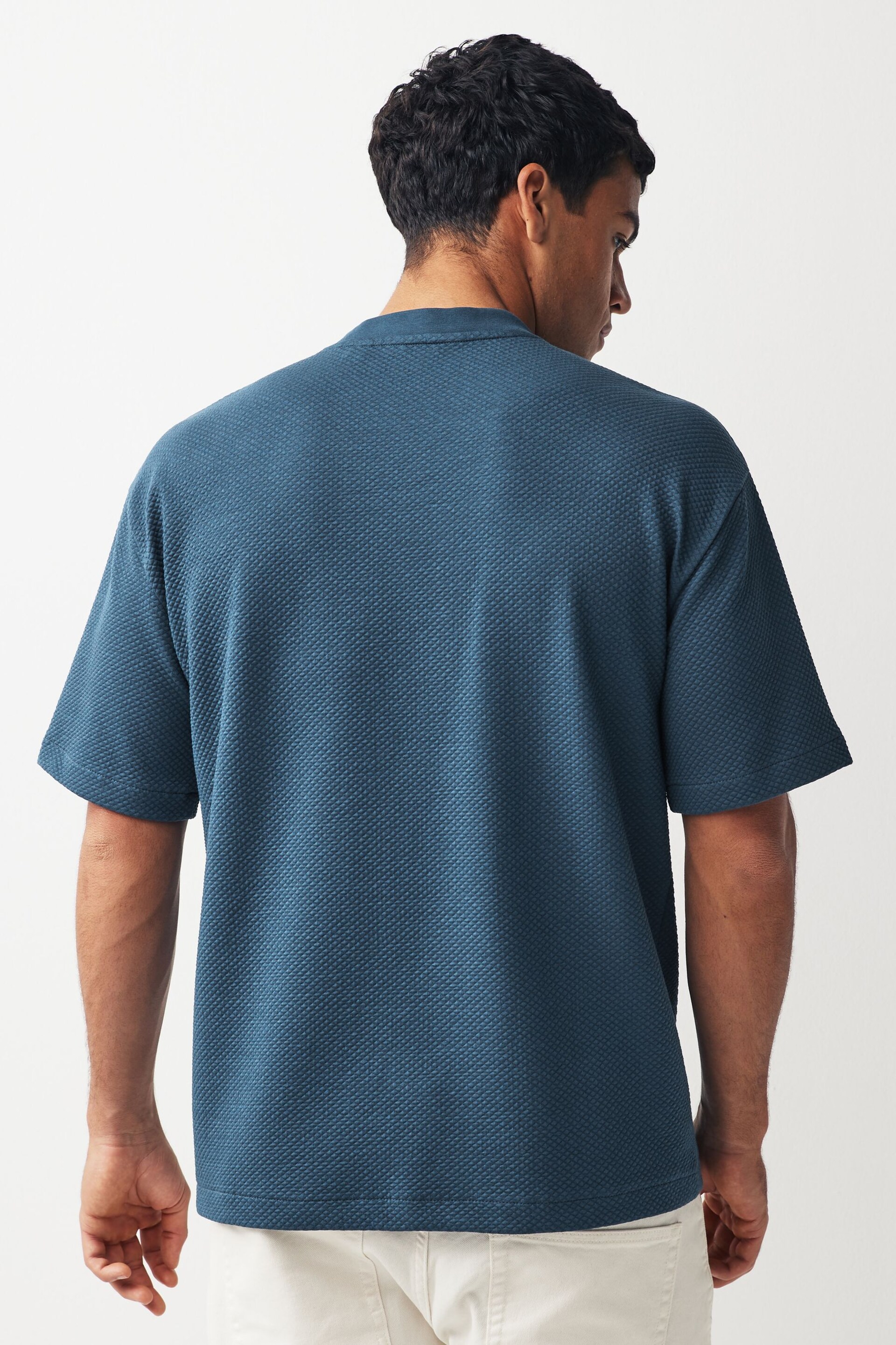 Navy Diamond Textured T-Shirt - Image 3 of 7