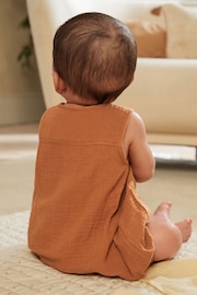 Rust Brown Woven Baby Romper (0mths-2yrs) - Image 3 of 10