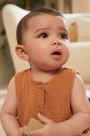 Rust Brown Woven Baby Romper (0mths-2yrs) - Image 4 of 10