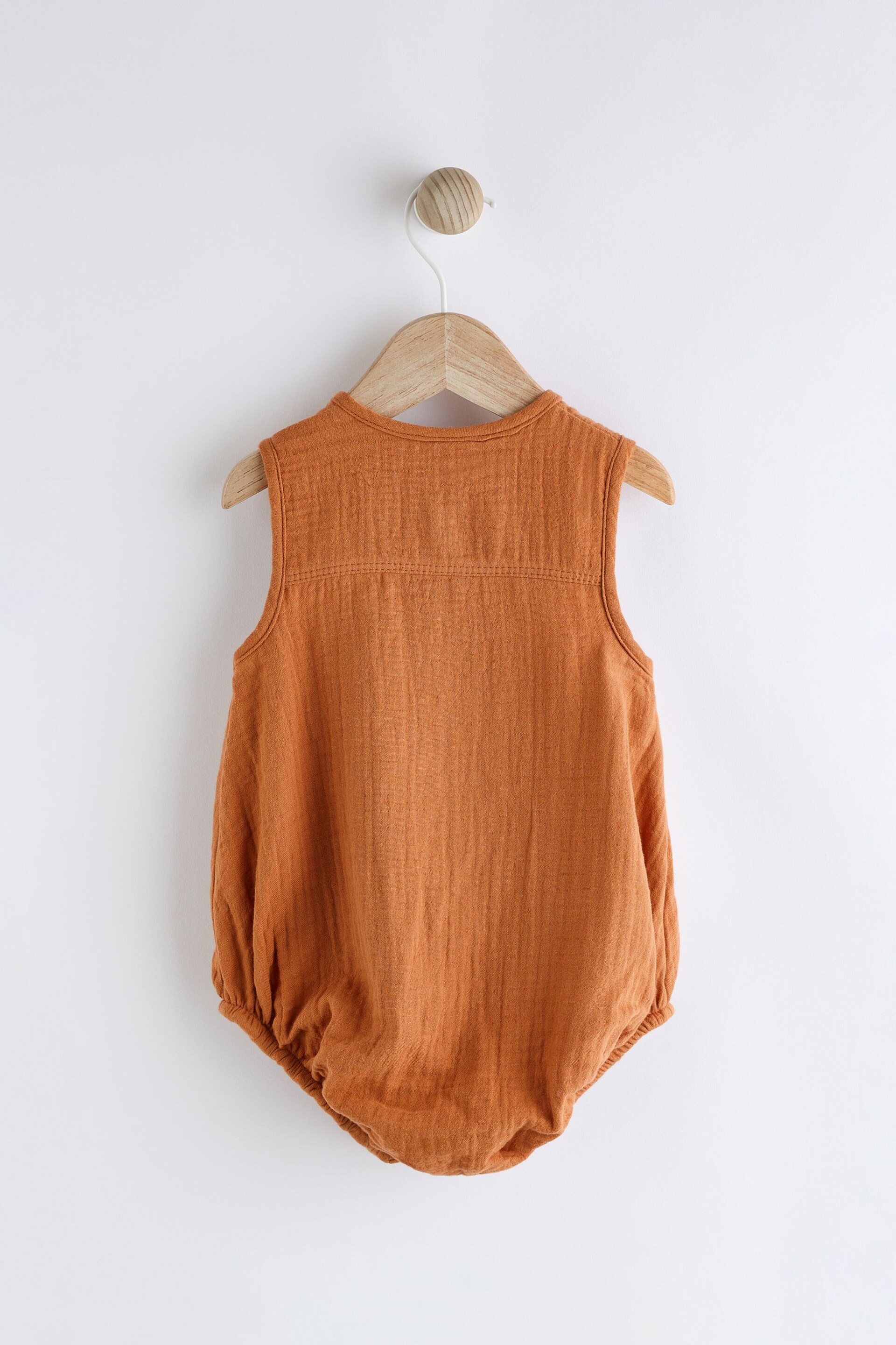 Rust Brown Woven Baby Romper (0mths-2yrs) - Image 5 of 10