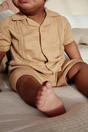 Neutral Knitted Baby Shirt And Shorts Set (0mths-2yrs) - Image 3 of 6