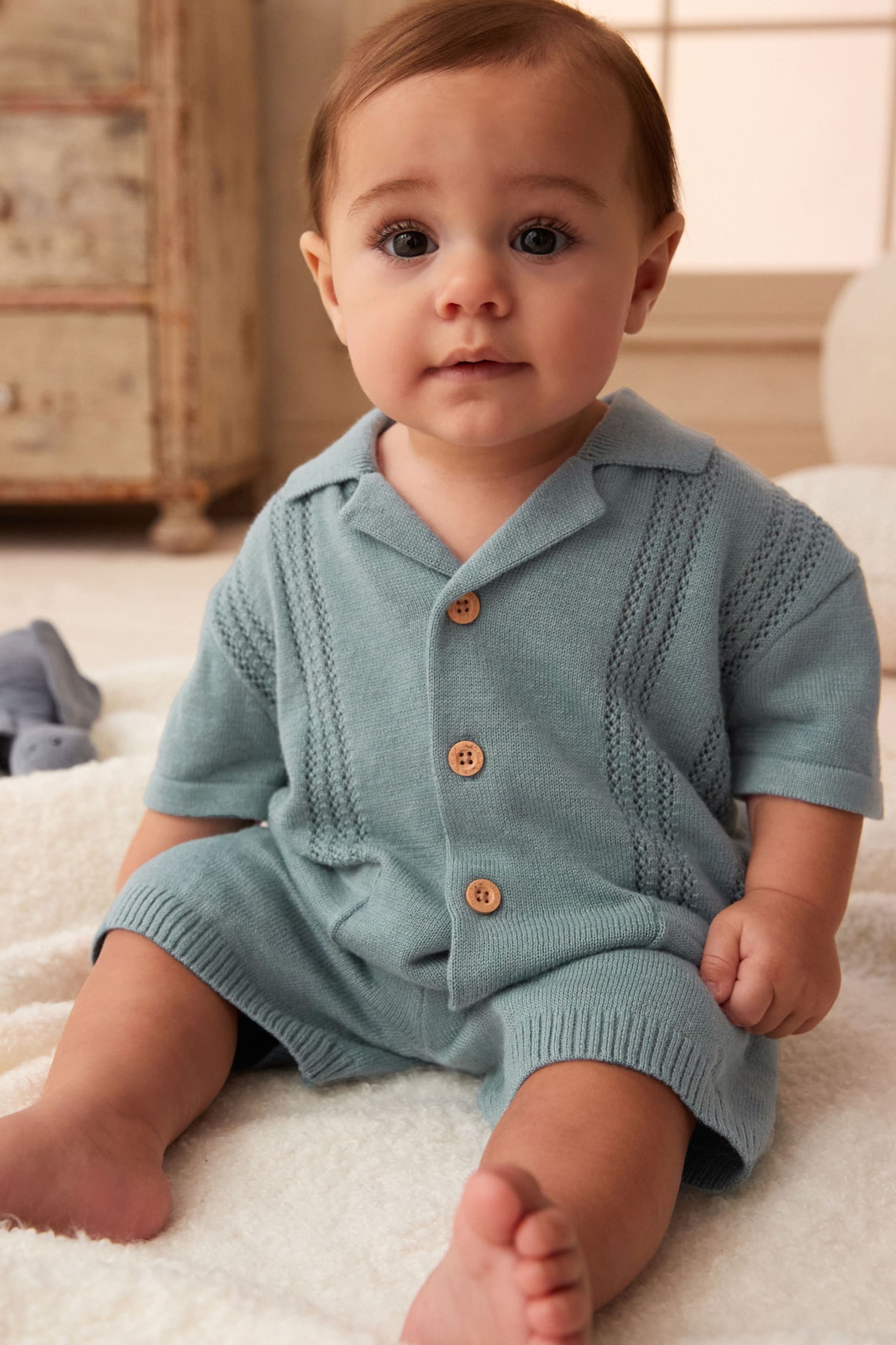 Blue Knitted Baby Shirt And Shorts Set (0mths-2yrs) - Image 1 of 10