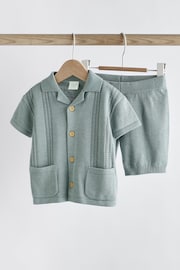 Blue Knitted Baby Shirt And Shorts Set (0mths-2yrs) - Image 4 of 10