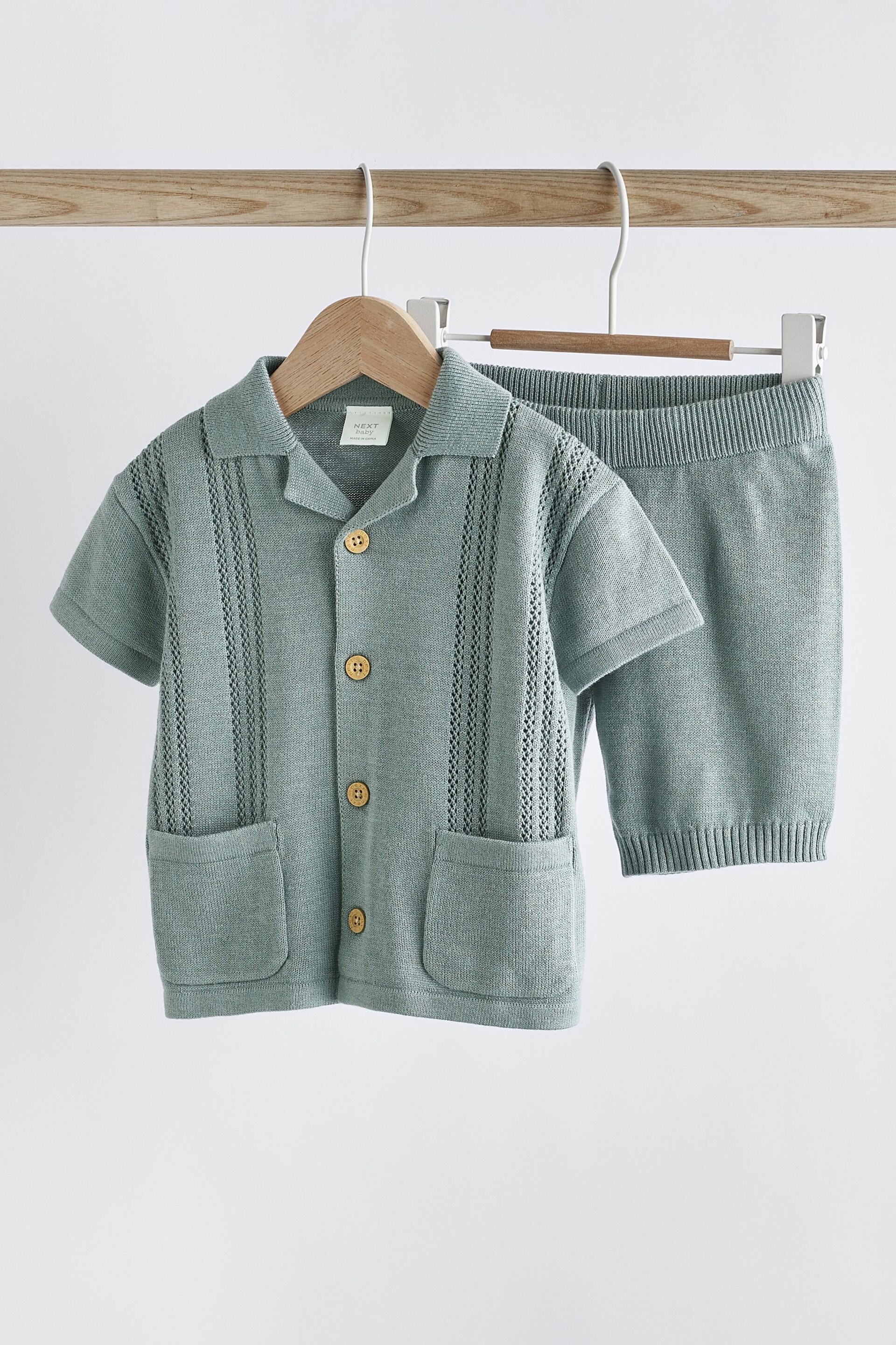 Blue Knitted Baby Shirt And Shorts Set (0mths-2yrs) - Image 5 of 11