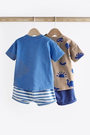 Blue/Neutral Baby 100% Cotton T-Shirts And Shorts Set 2 Pack - Image 4 of 12