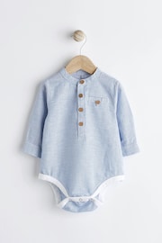 Blue Stripe Grandad Shirt Baby Bodysuit - Image 1 of 6