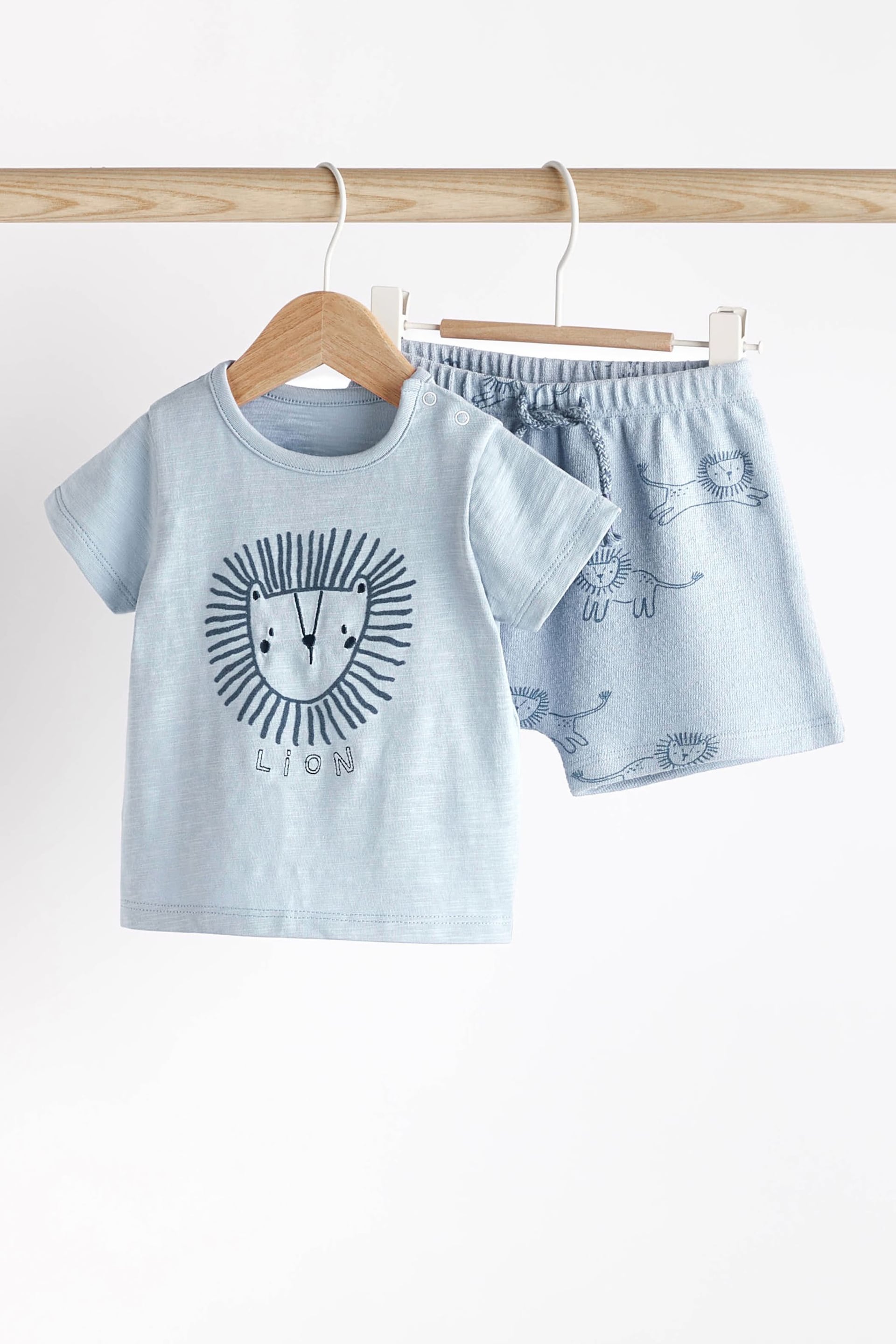 Teal Blue Lion Baby T-Shirt And Shorts 2 Piece Set - Image 1 of 13