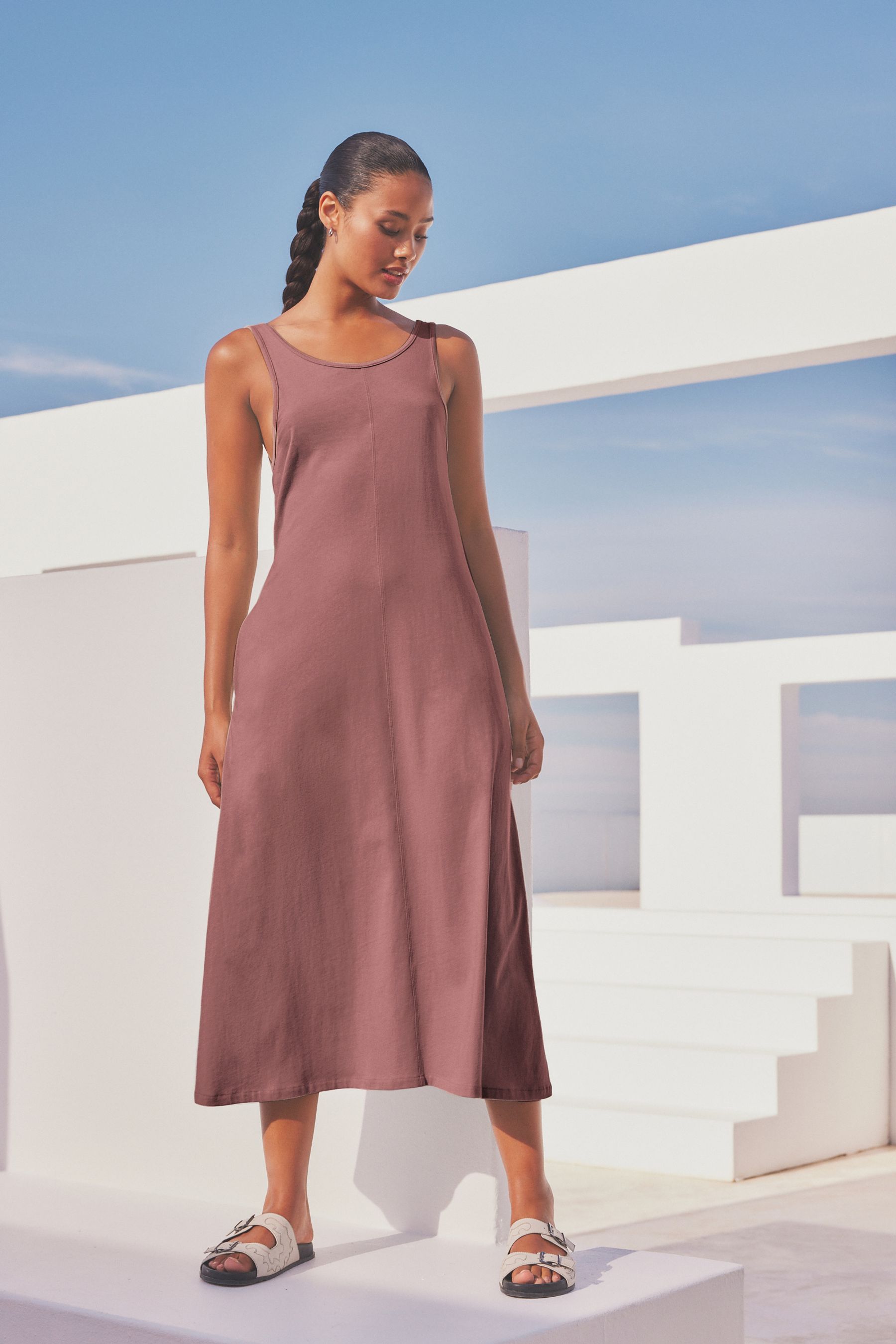 Buy Dusky Pink Sleeveless Jersey Dress from Next Luxembourg