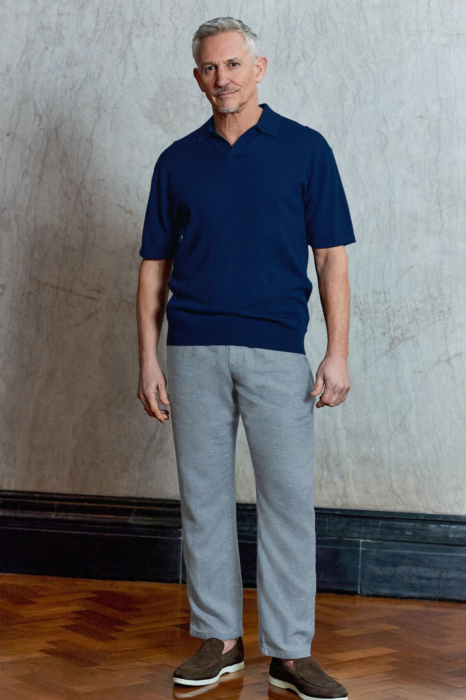 Navy Blue Knitted Premium Merino Wool Regular Fit Trophy Polo Shirt - Image 2 of 6