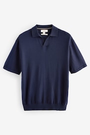 Navy Blue Knitted Premium Merino Wool Regular Fit Trophy Polo Shirt - Image 4 of 6