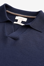 Navy Blue Knitted Premium Merino Wool Regular Fit Trophy Polo Shirt - Image 5 of 6