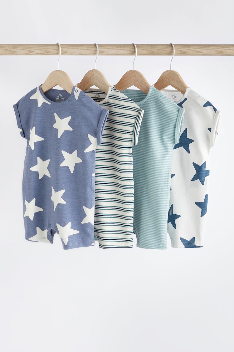 Teal Blue Star Baby Jersey 100% Cotton Rompers 4 Pack - Image 1 of 7