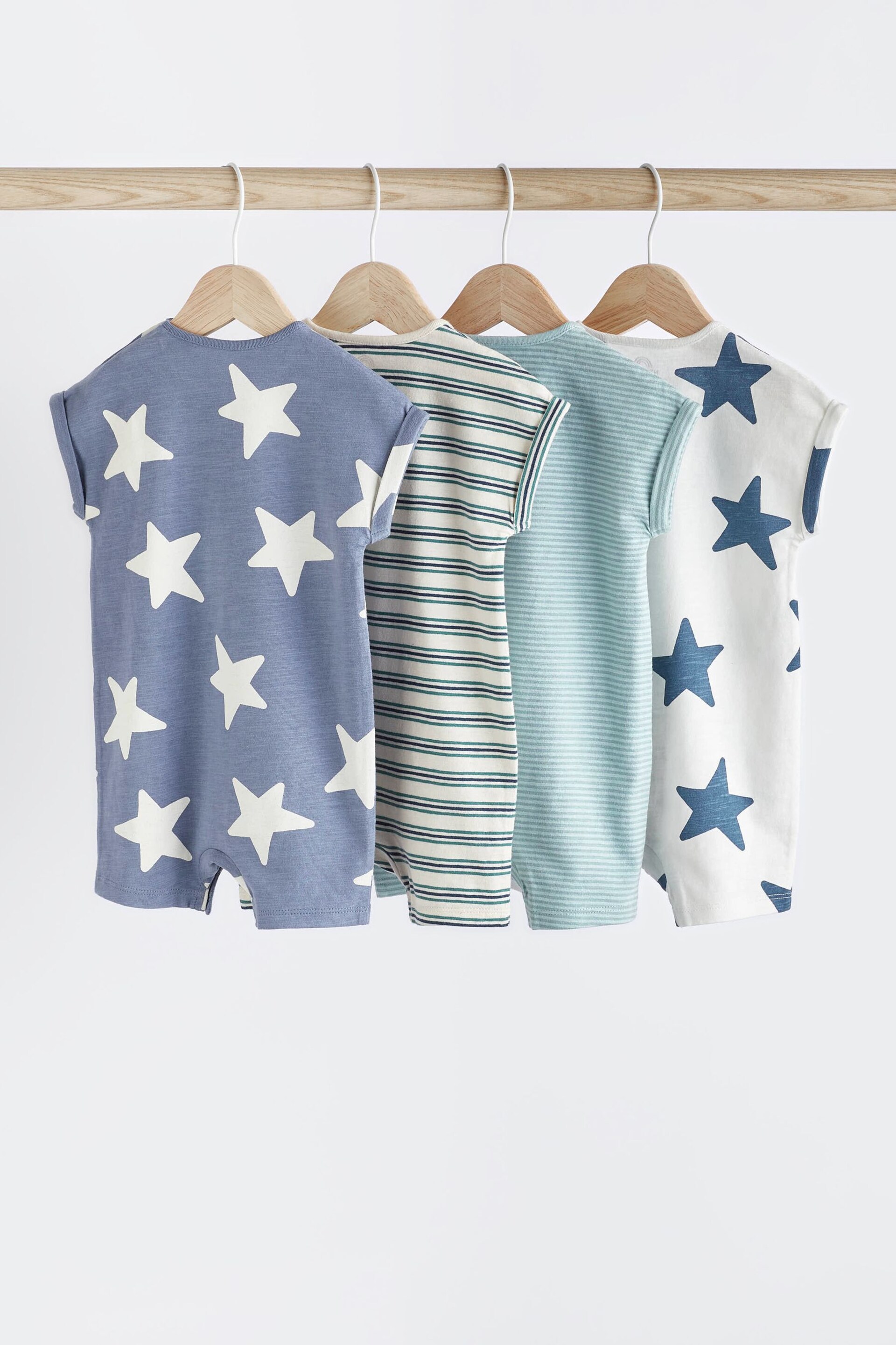 Teal Blue Star Baby Jersey Rompers 4 Pack - Image 2 of 7