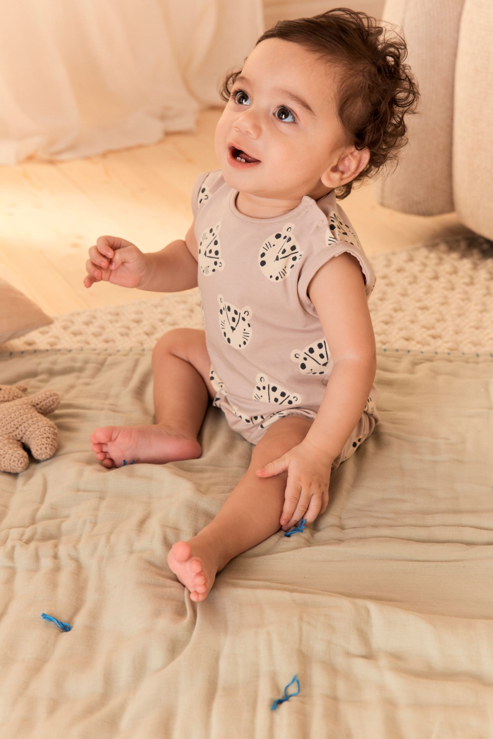 Neutral Cheetah Baby Jersey Romper - Image 2 of 10