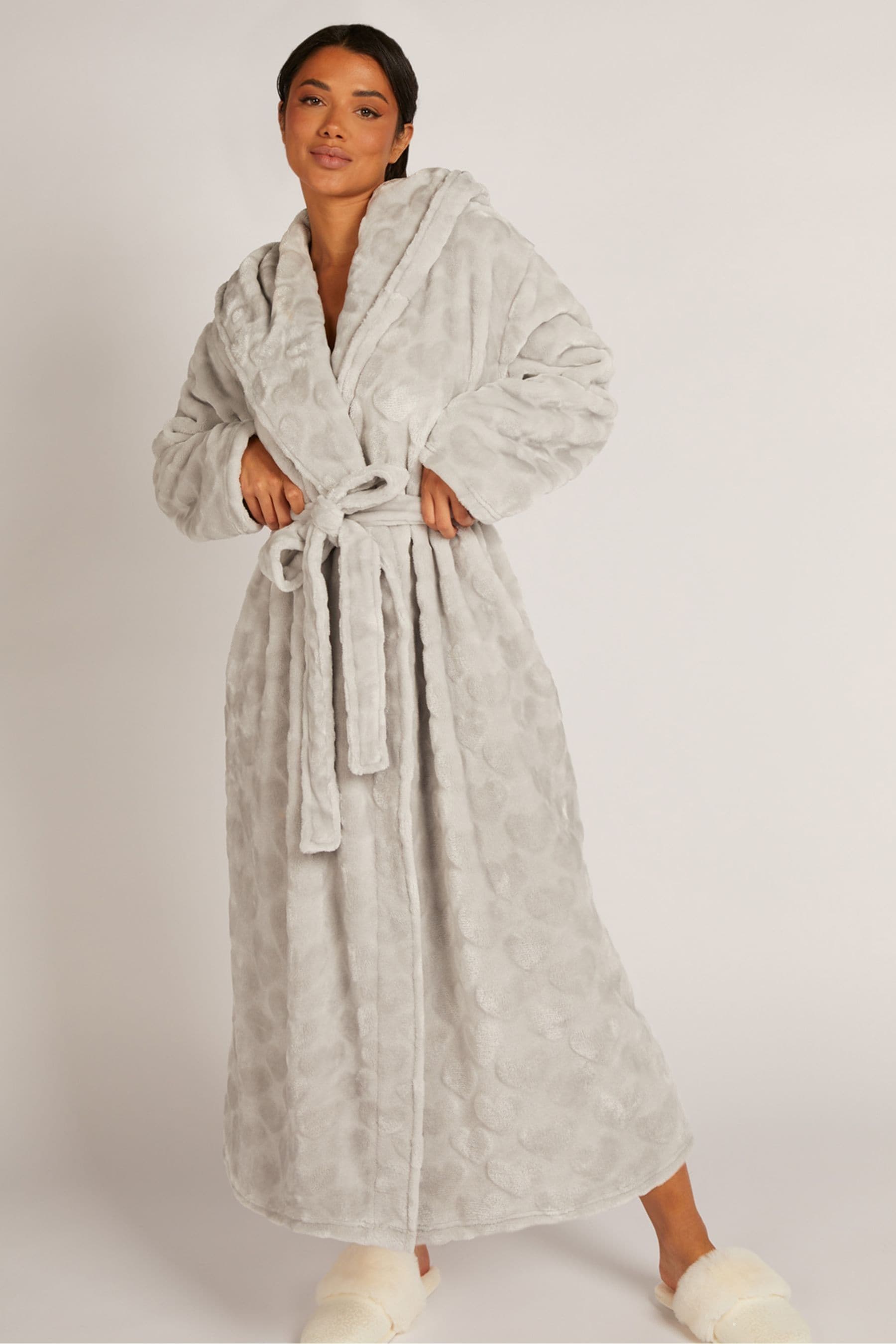 Buy Boux Avenue Grey Heart Embossed Long Supersoft Robe Dressing Gown from Next Luxembourg