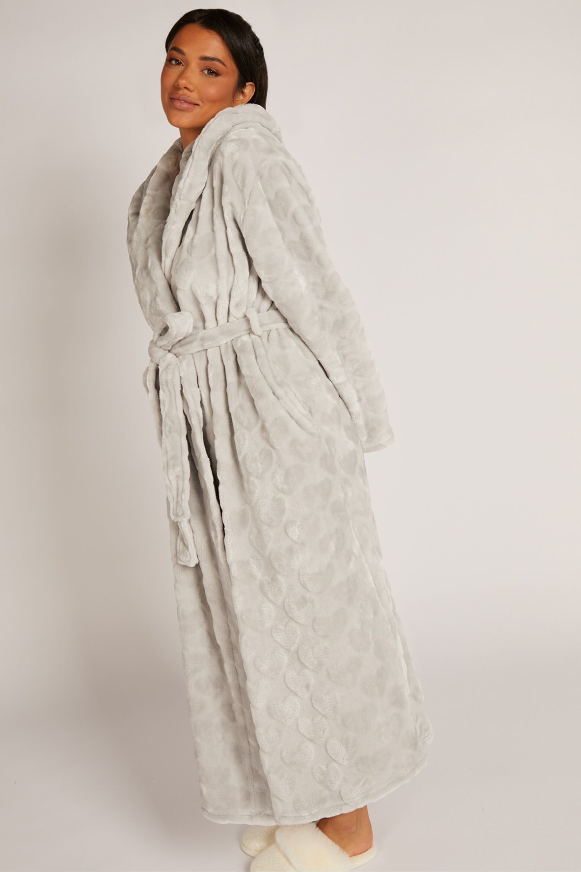 Boux Avenue Grey Heart Embossed Long Supersoft Robe Dressing Gown - Image 3 of 4