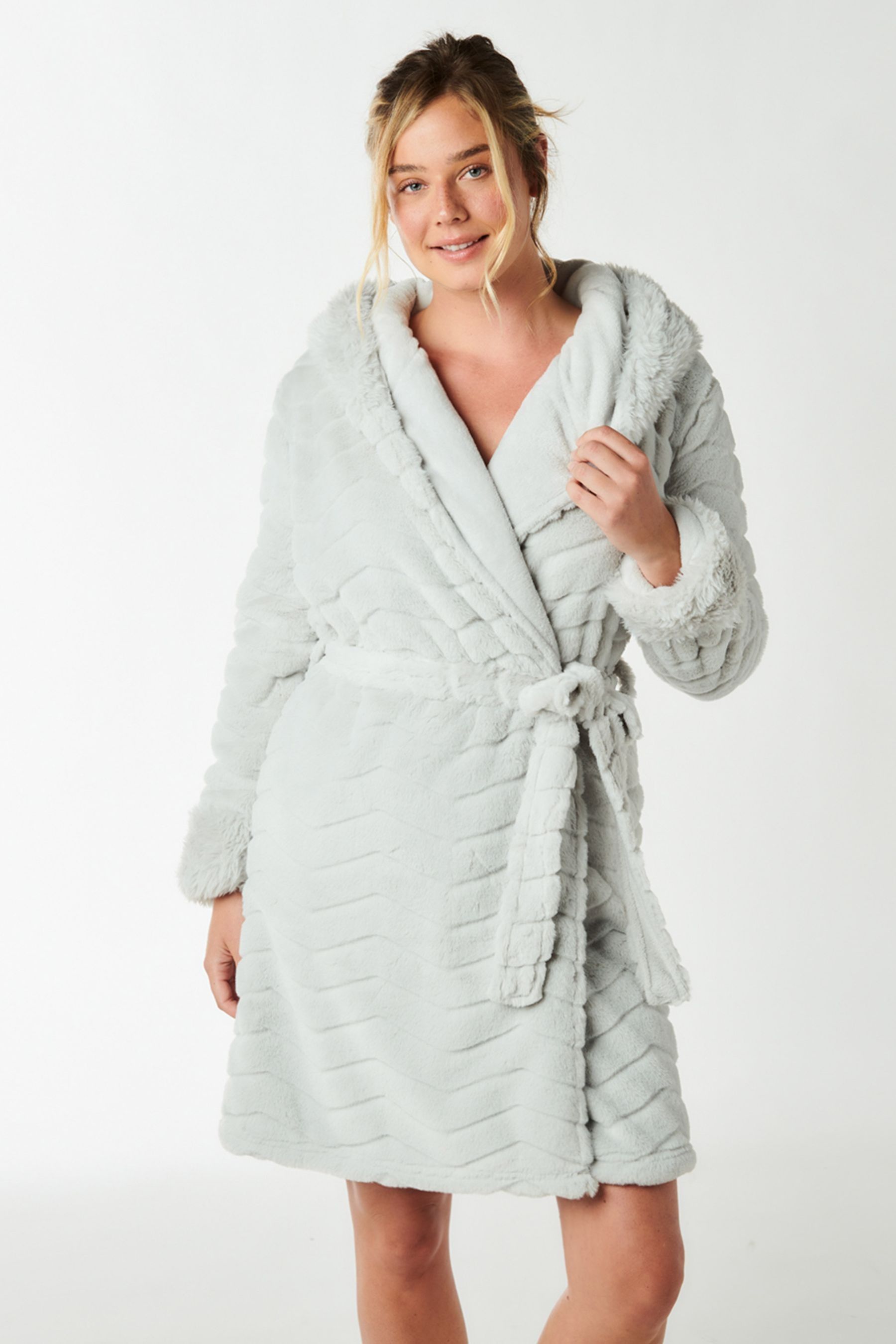 Fluffy grey dressing gown top
