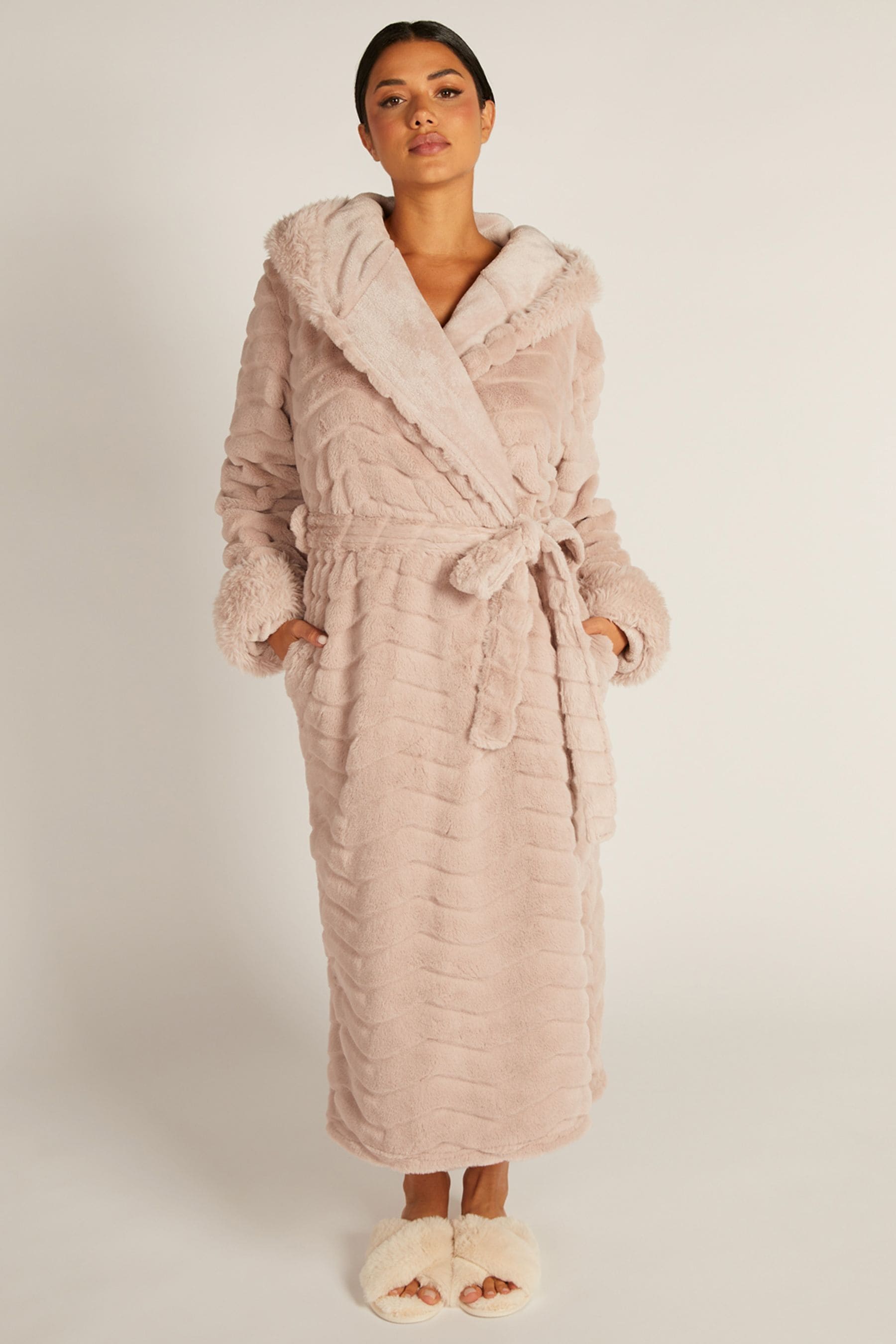 Buy Boux Avenue Dusky Pink Chevron Carved Long Supersoft Robe Dressing Gown from Next Germany
