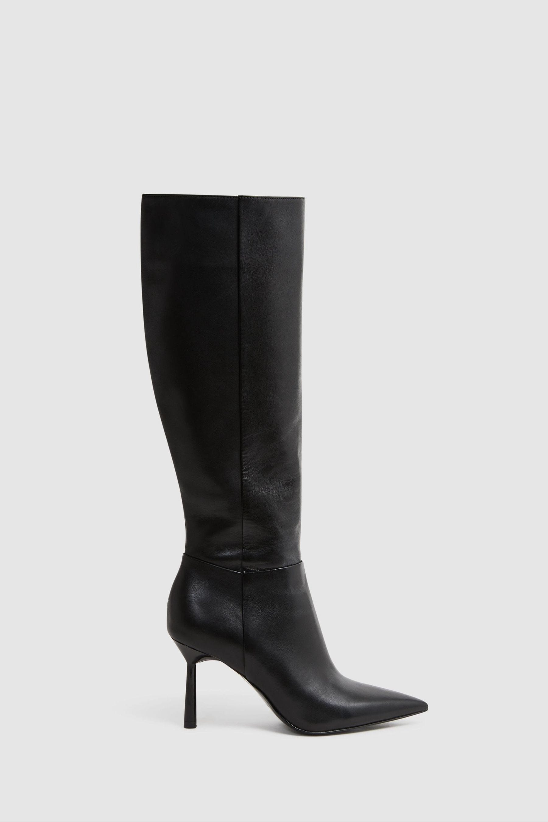 Buy Reiss Black Gracyn Leather Knee High Heeled Boots from Next France