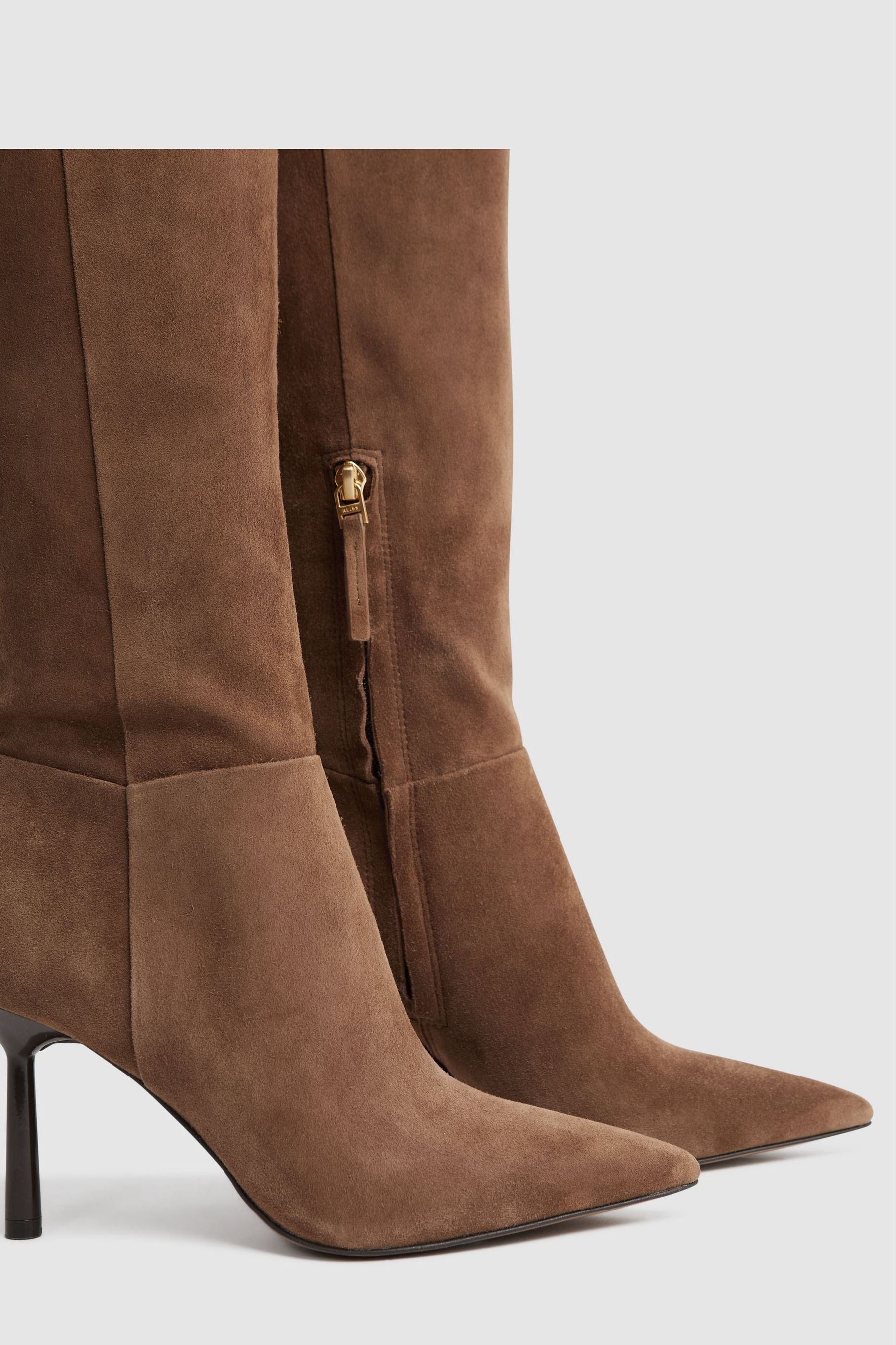 Tan knee high heeled boots top