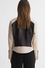 Reiss Black/Neutral Adelaide Leather Collarless Quilted Jacket - Image 5 of 5