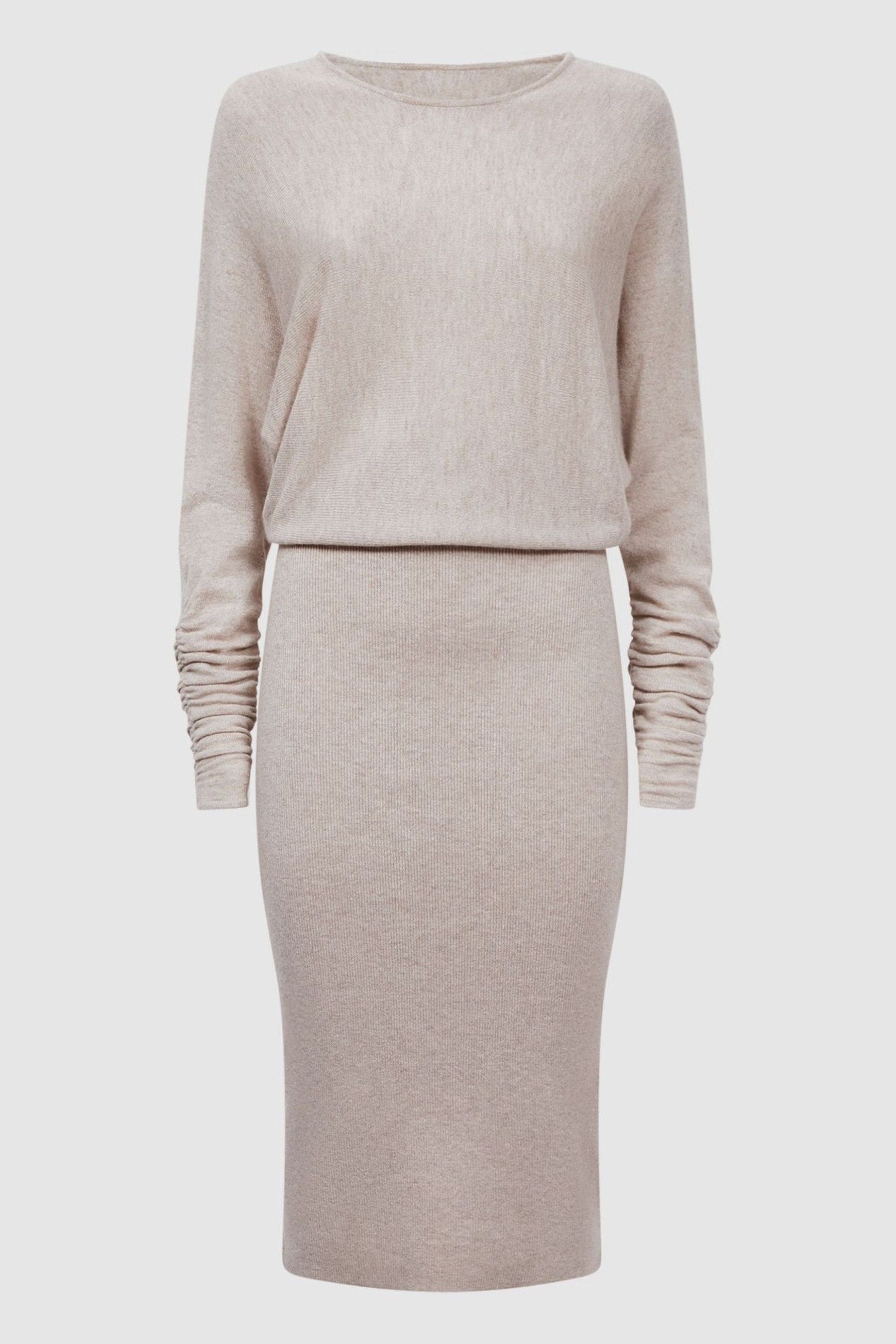 Buy Reiss Neutral Leila Wool Blend Ruched Sleeve Midi Dress from the Next UK online shop