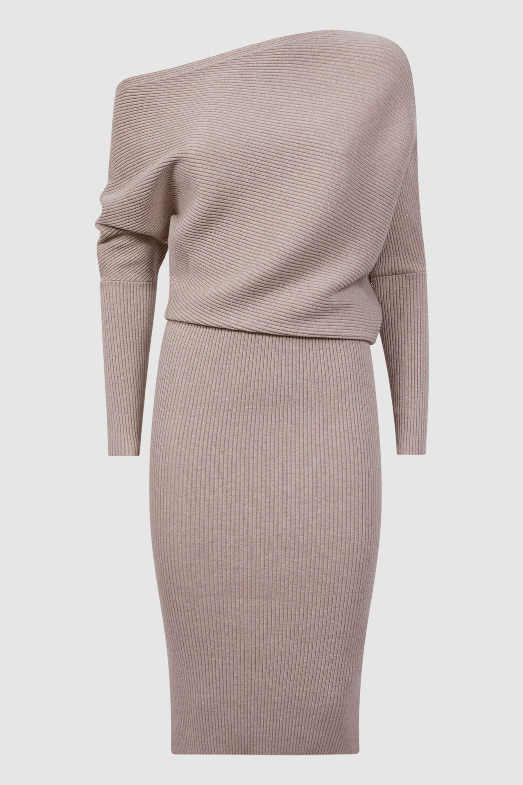 Buy Reiss Neutral Lara Off The Shoulder Ribbed Midi Dress from the Next UK online shop