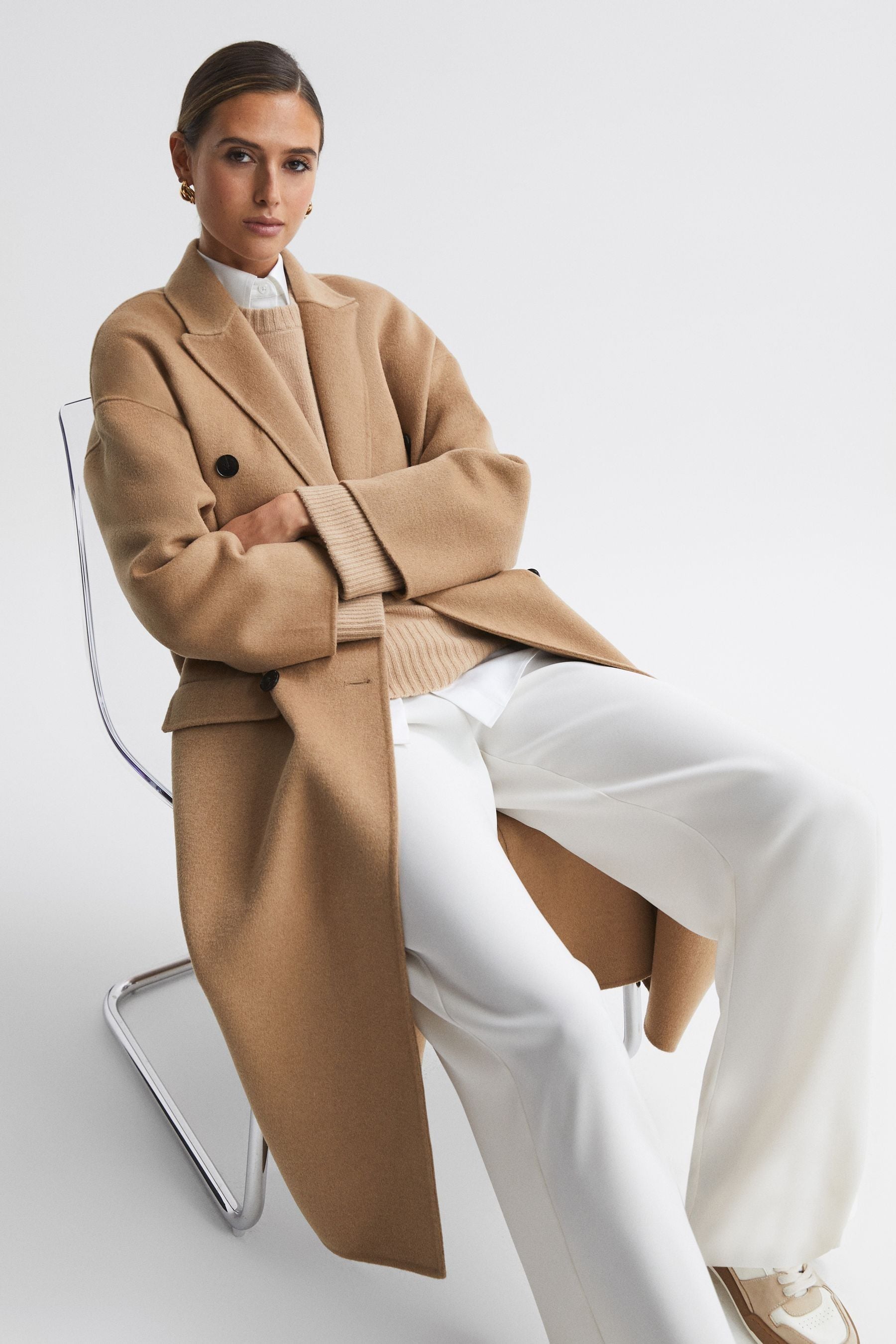 Buy Reiss Camel Layah Petite Relaxed Wool Blend Double Breasted Coat from Next Luxembourg