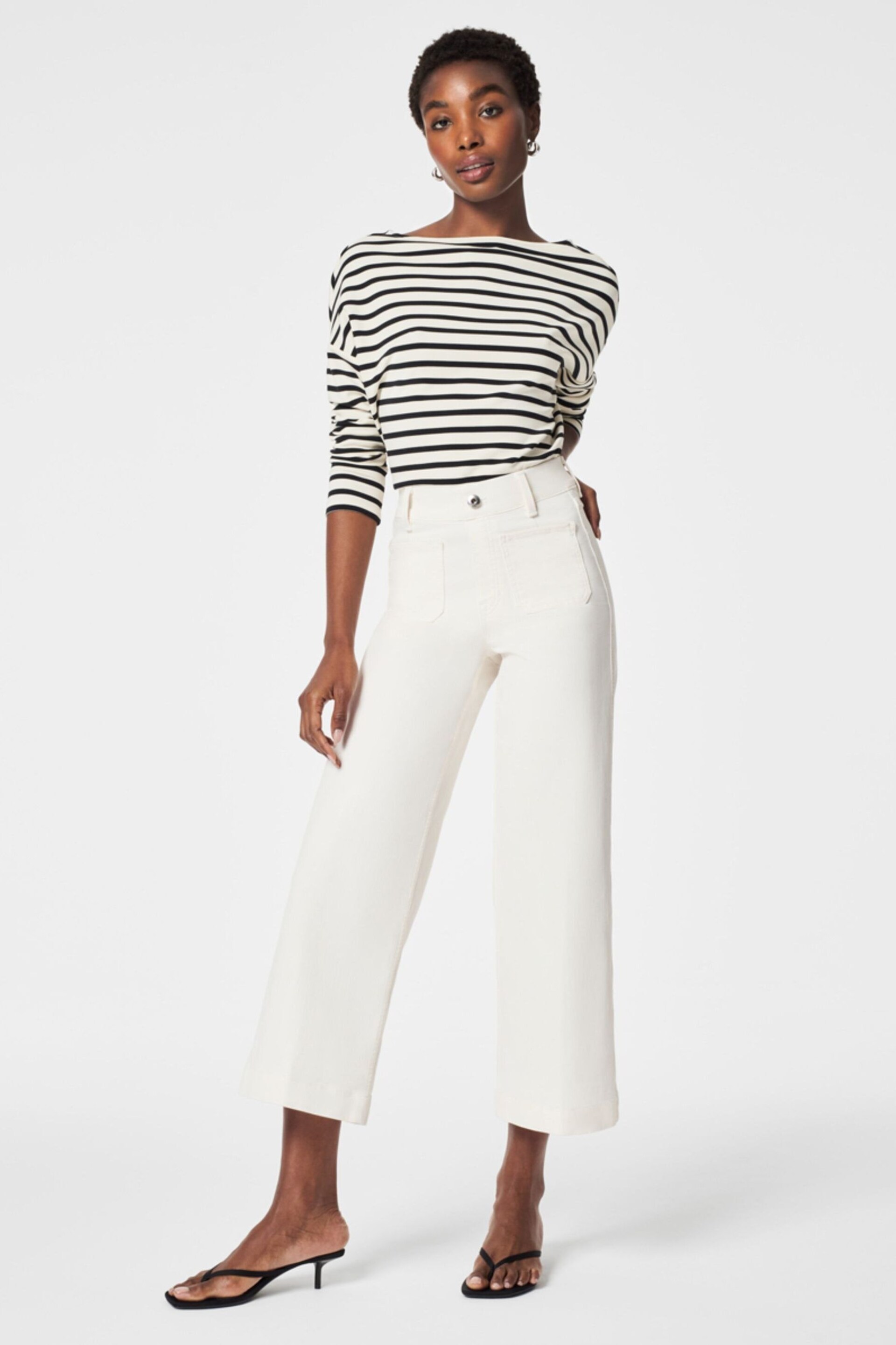 SPANX Cropped Raw Hem Wide Leg White Jeans - Image 1 of 5