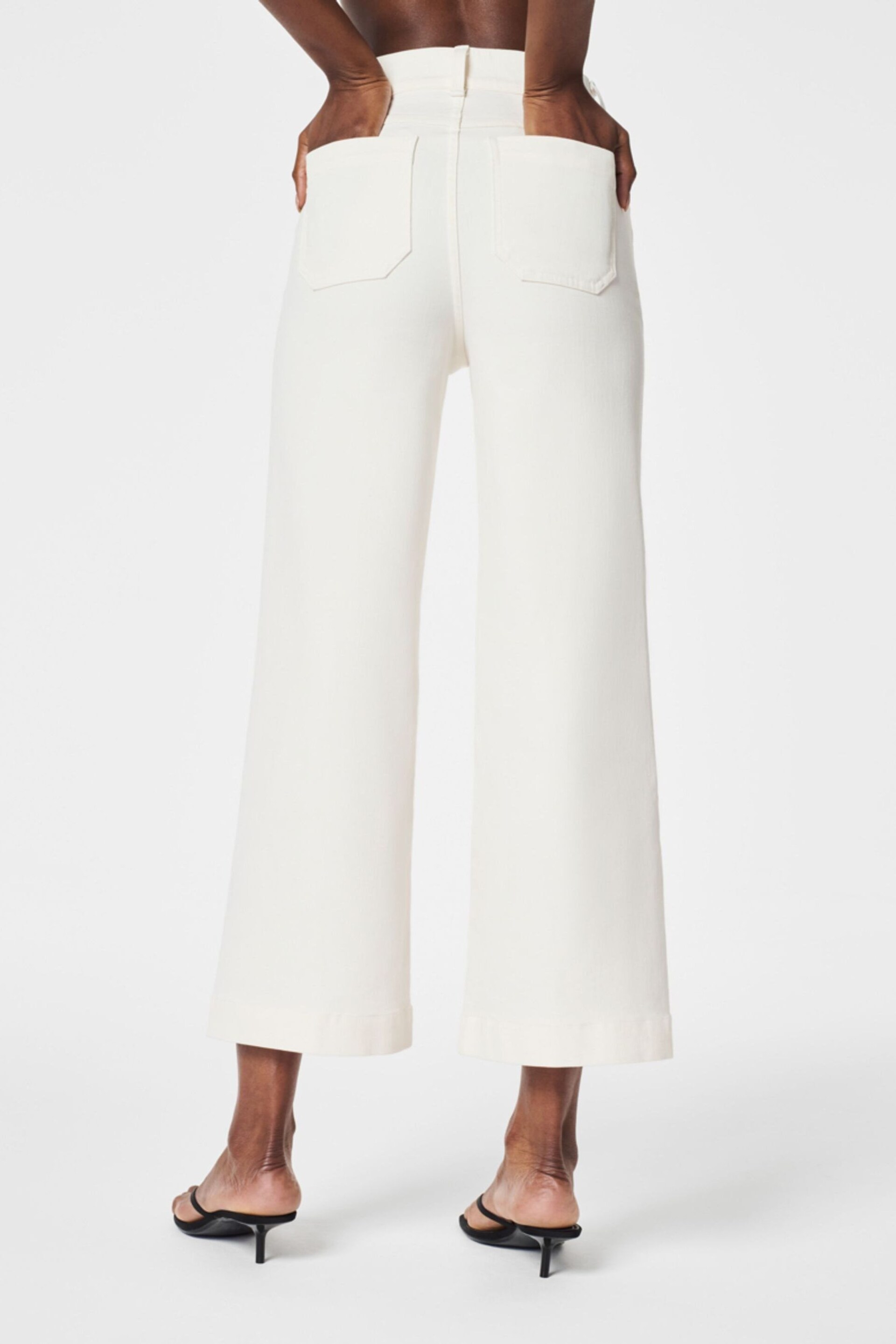 SPANX Cropped Raw Hem Wide Leg White Jeans - Image 2 of 5
