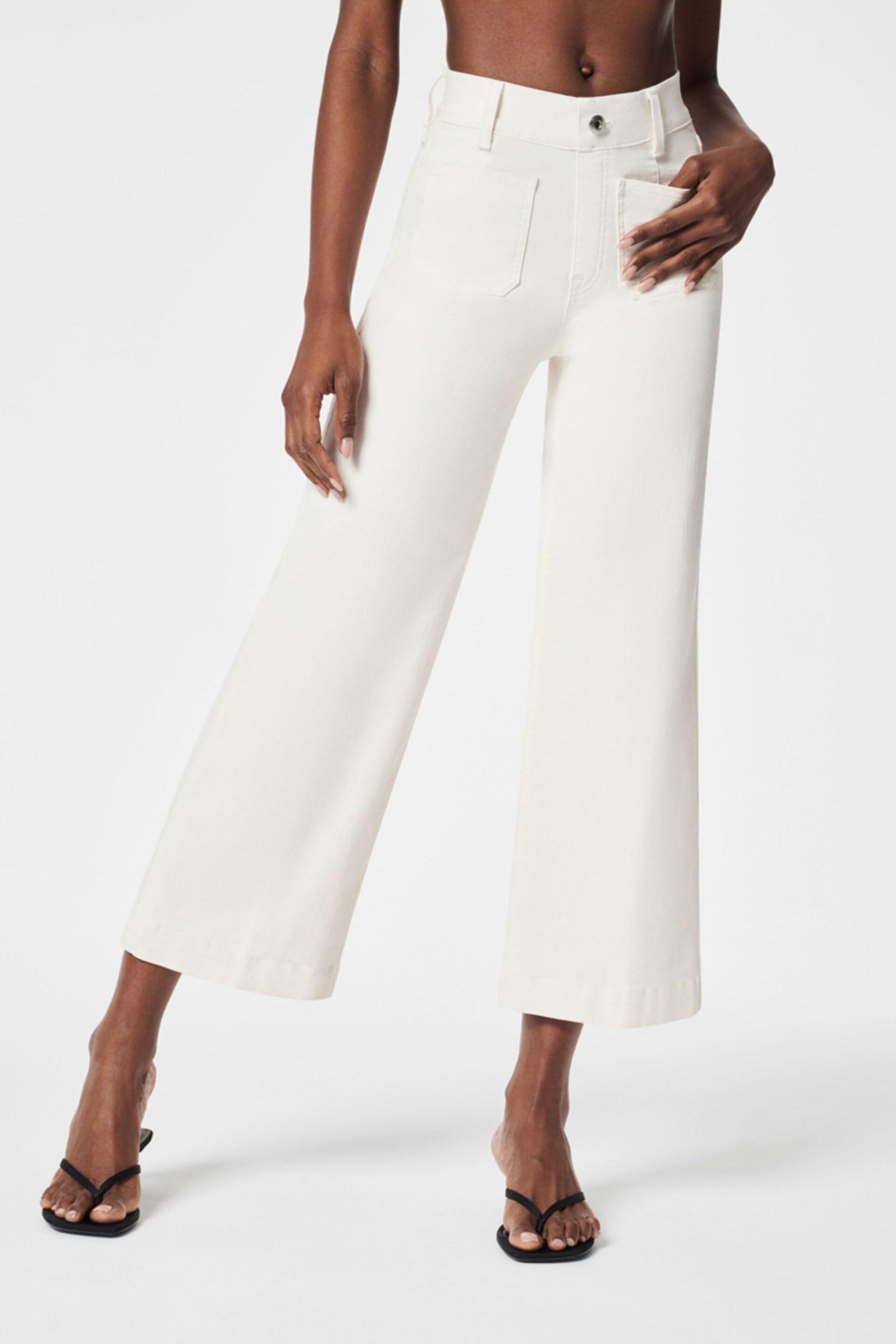 SPANX Cropped Raw Hem Wide Leg White Jeans - Image 3 of 5