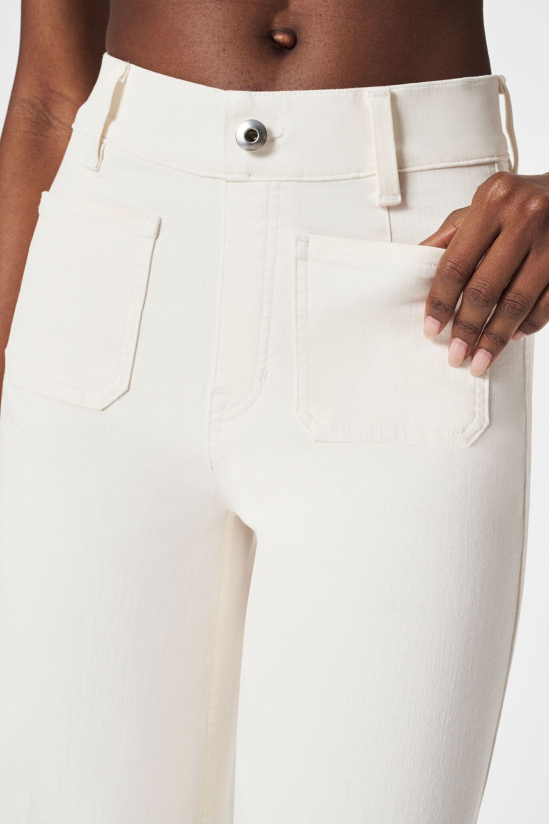SPANX Cropped Raw Hem Wide Leg White Jeans - Image 4 of 5