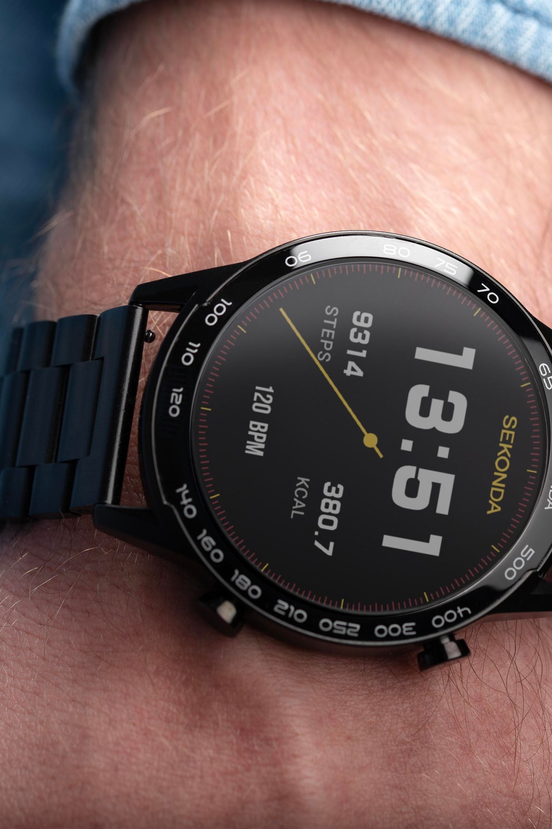 Sekonda Mens Active Plus 45mm Black Smartwatch With Case And Stainless Steel Bracelet With LCD Dial