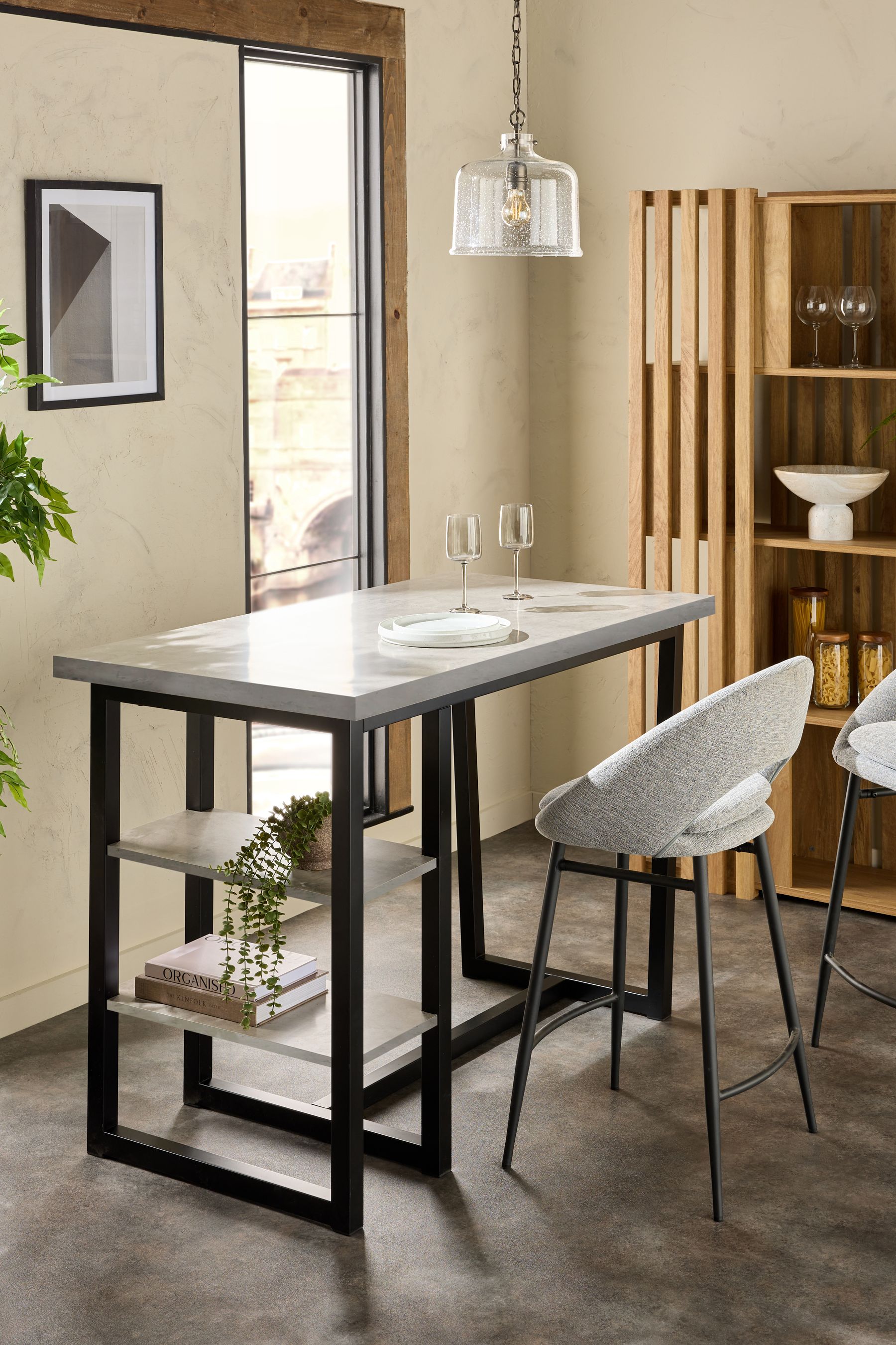 Grey Concrete Effect Curtis 2 Seater Bar Table